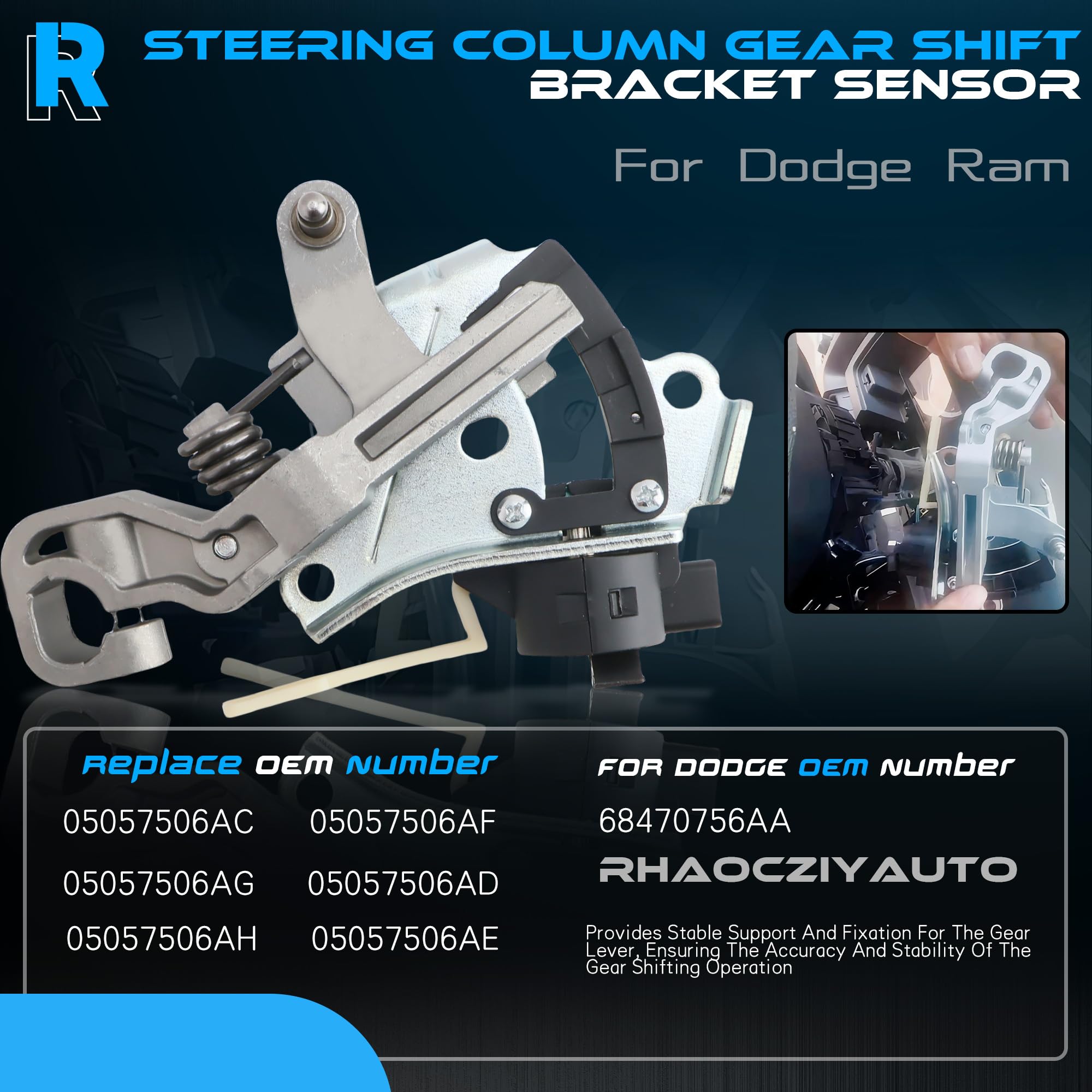 RHAOCZIYAUTO Steering Column Gear Shift Bracket Sensor, ABS Plastic/Aluminum, Silver, Model 68470756AA, Compatible with 2009-2021 Dodge Ram