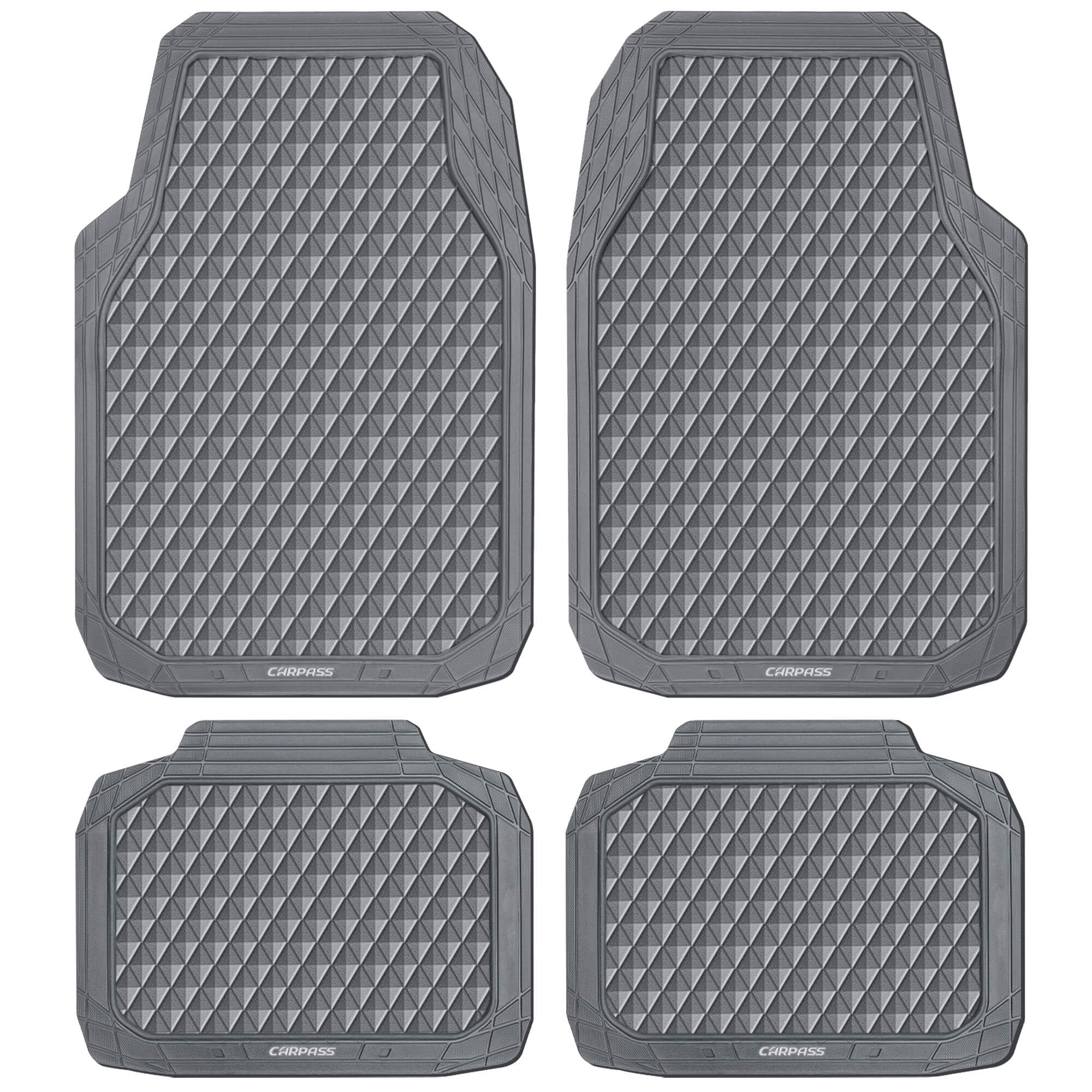 CAR PASS Gray Rubber Car Mats, All-Weather Floor Mats Full Set Durable Anti-Slip 3D Rhombus Waterproof Automotive Pad Trim to Fi