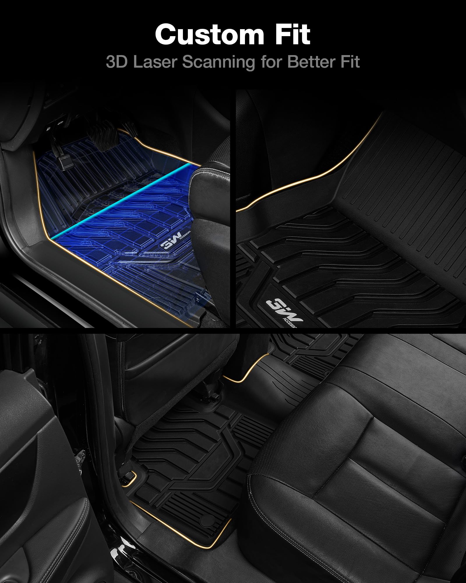 3W 2014-2020 Nissan Rogue Floor Mats Custom Fit For Nissan Rogue Accessories Tpe All Weather Floor Liner, 1St And 2Nd Row Car Ma
