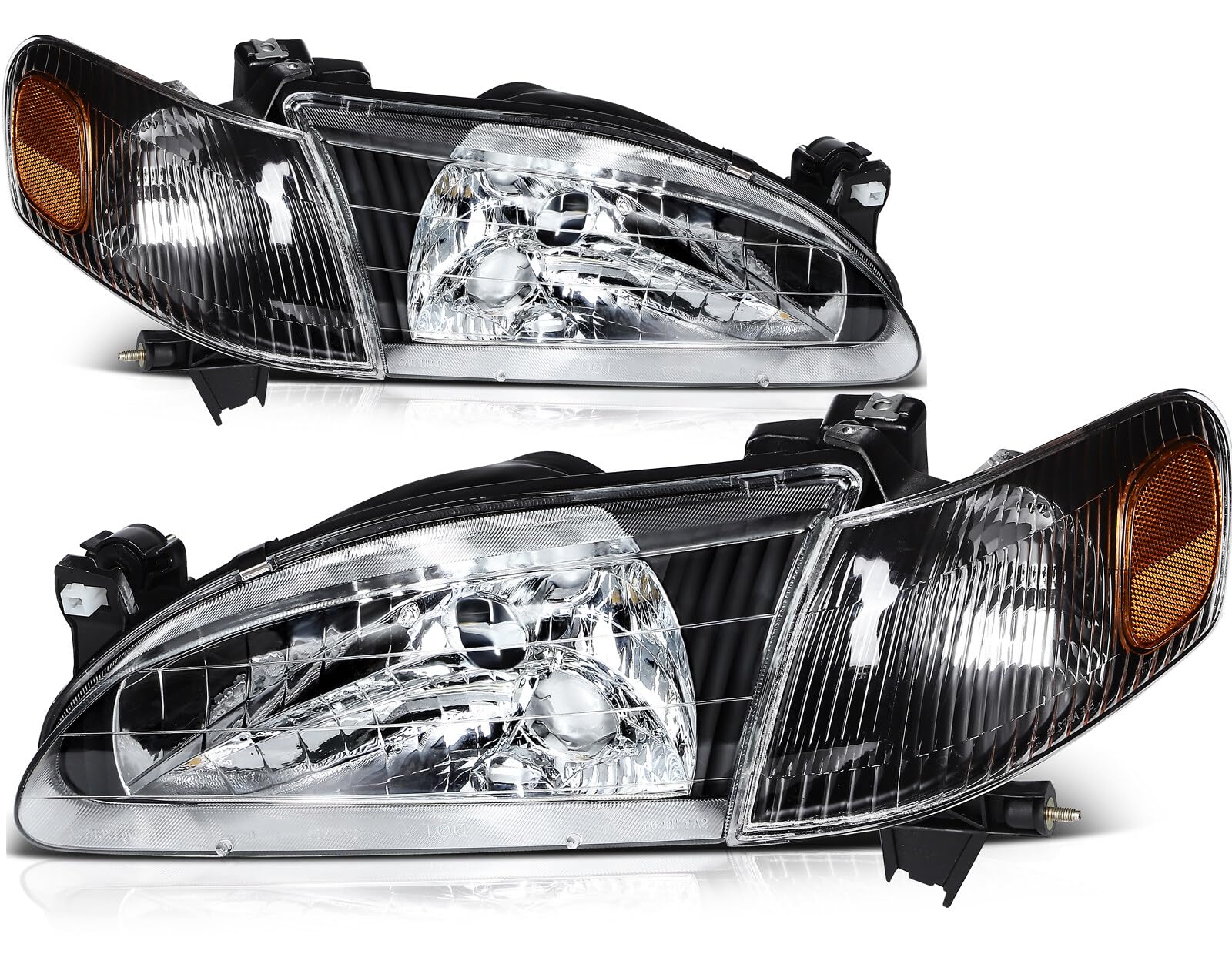 OCPTY Headlight Assembly Pair Replacement For 1998-2000 for Toyota Corolla Clear Lens Black Housing Amber Reflector