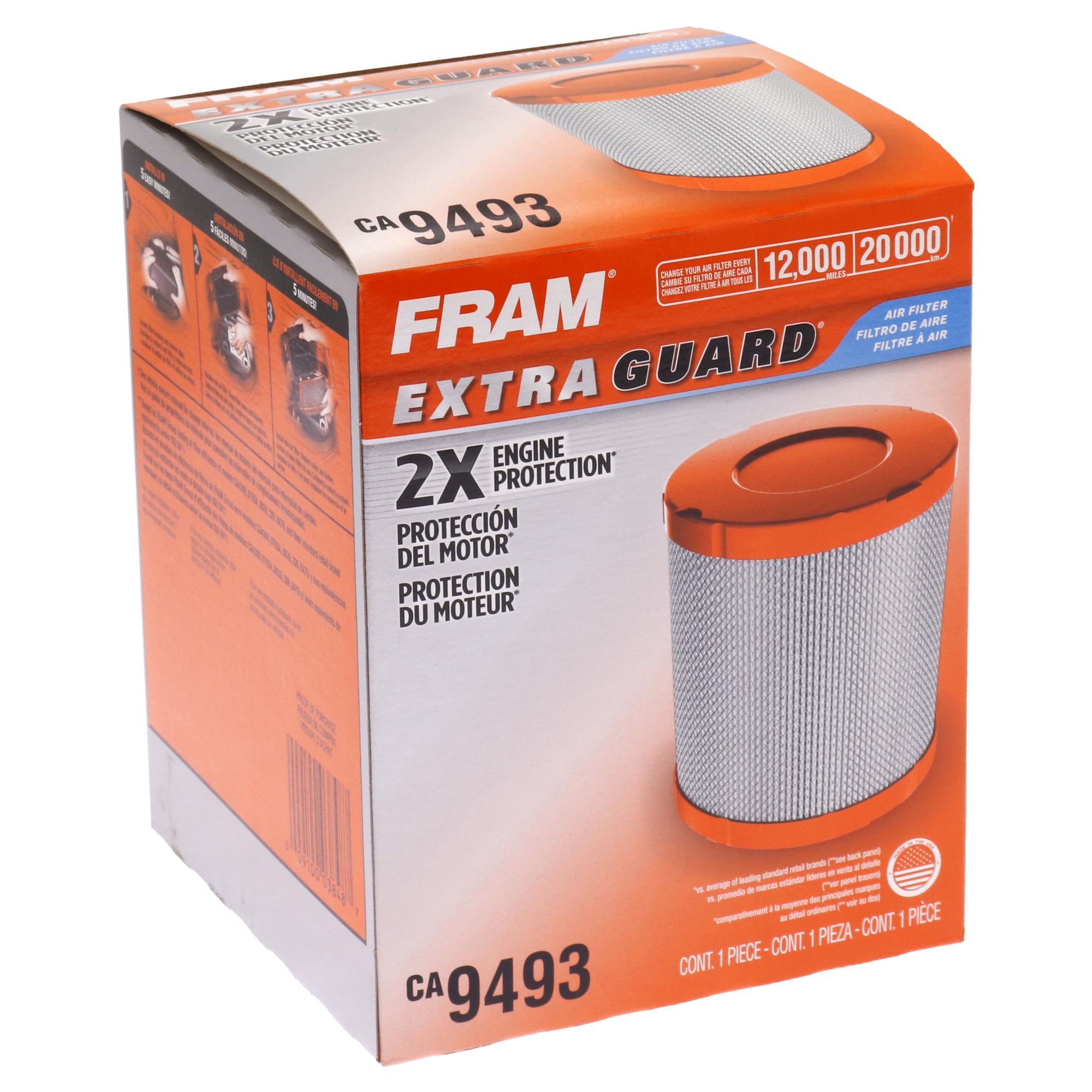 FRAM Extra Guard CA9493 Replacement Engine Air Filter for Select Acura and Honda Models, Provides Up to 12 Months or 12,000 Mile