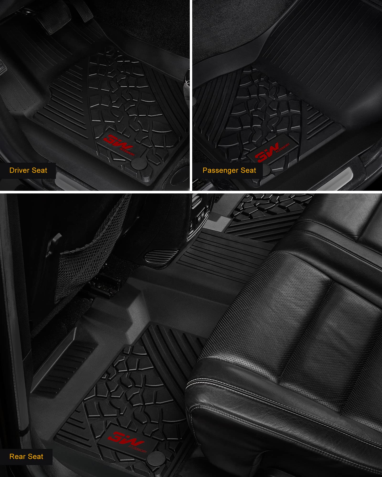 3W Floor Mats Compatible for Jeep Gladiator 2020-2024, Custom Fit TPE All Floor Liner for Weather Jeep Gladiator,1st & 2nd Row F