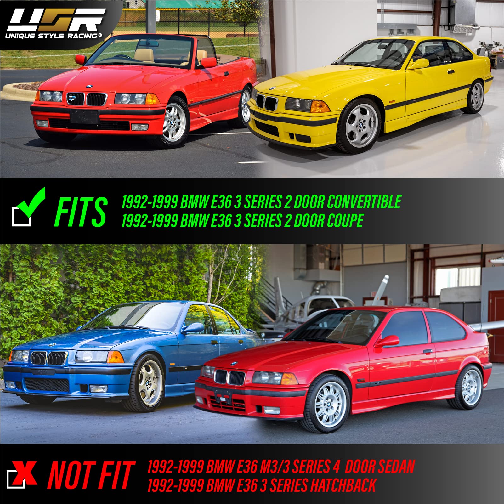 USR UNIQUE STYLE RACING DEPO E36 2D Corner Lights Set - Clear Lens, Amber Bulbs, Compatible with 1992-1999 BMW E36 Coupe/Convertible
