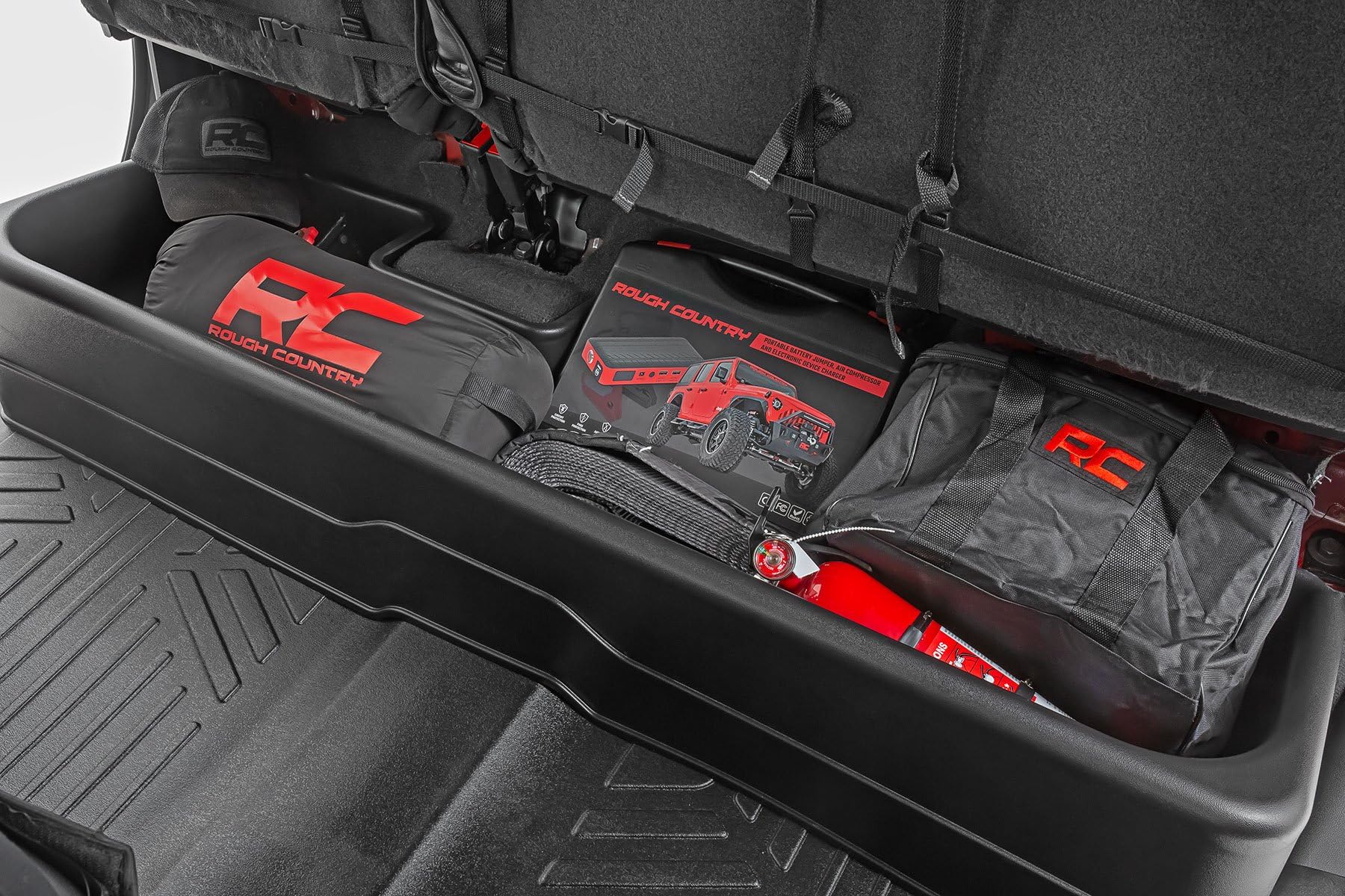 Rough Country Under Seat Storage - Black Plastic, Crew Cab, Model RC09051A for 19-22 1500 & 20-22 2500HD/3500HD