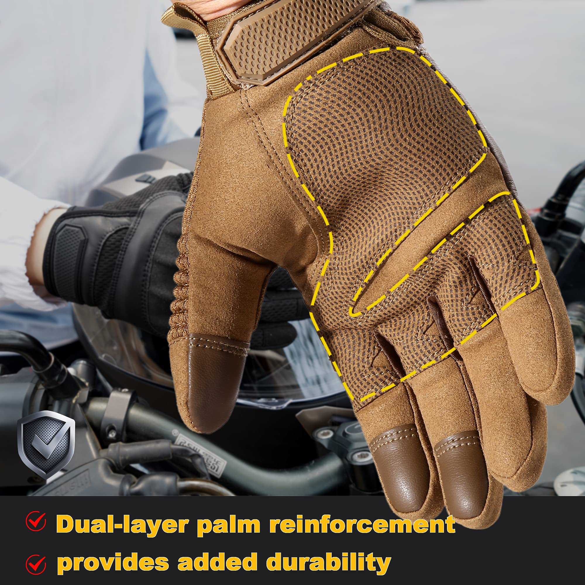 Axbxcx Touch Screen Full Finger Gloves For Motorcycles Cycling Motorbike Atv Bike Camping Climbing Hiking Work Outdoor Sports Men Women Brown Xl