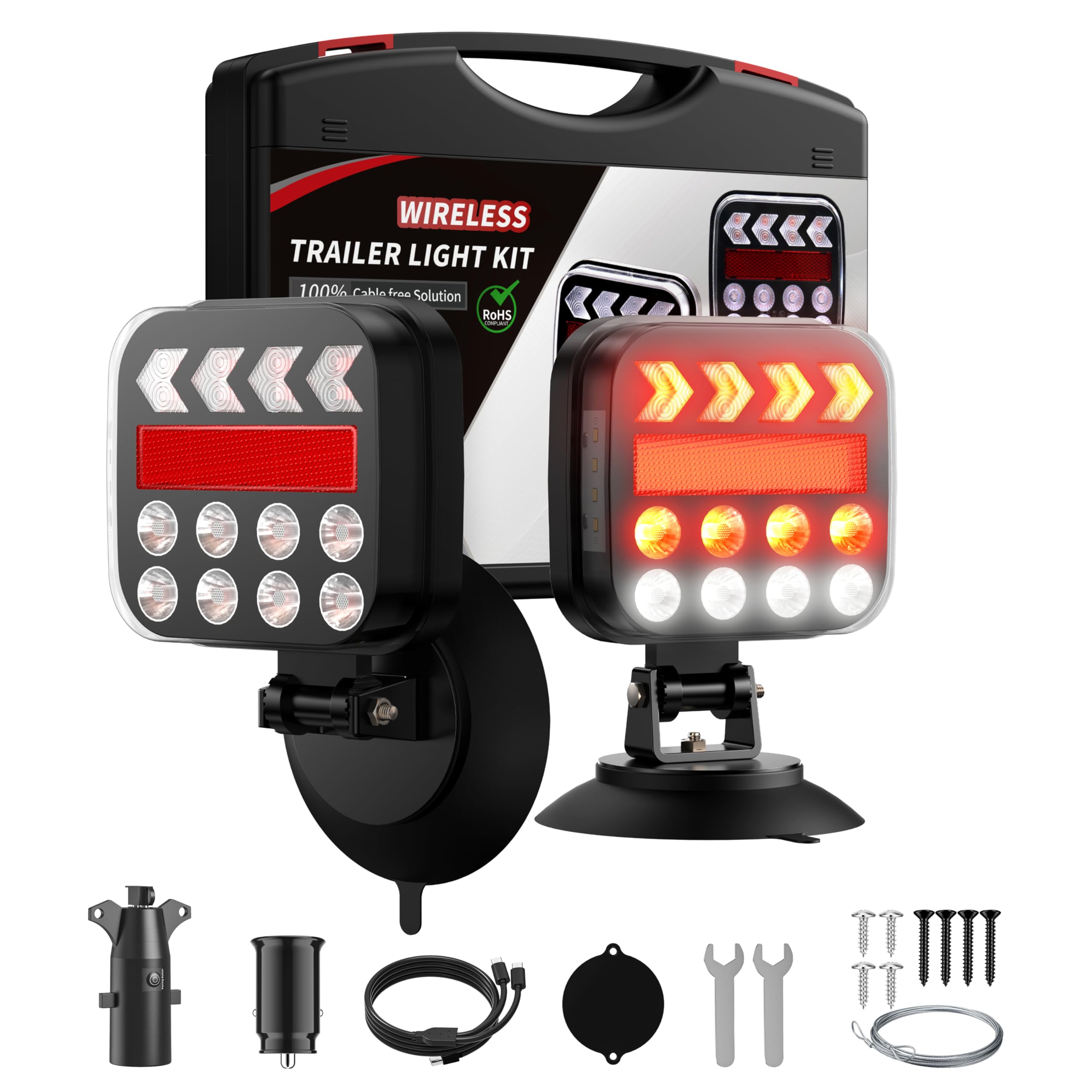 Wireless Trailer Lights Magnetic, Rechargeable LED Tail Lights with 2.4GHz Wireless Signal, Adjustable Magnetic Tow Light for Tr