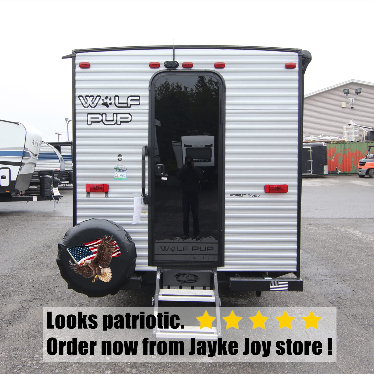 Jayke Joy Spare Tire Cover - American Eagle USA Flag, 15 Inch, PVC Leather, Waterproof, Universal Fit for Jeep, RV, SUV, Trailer