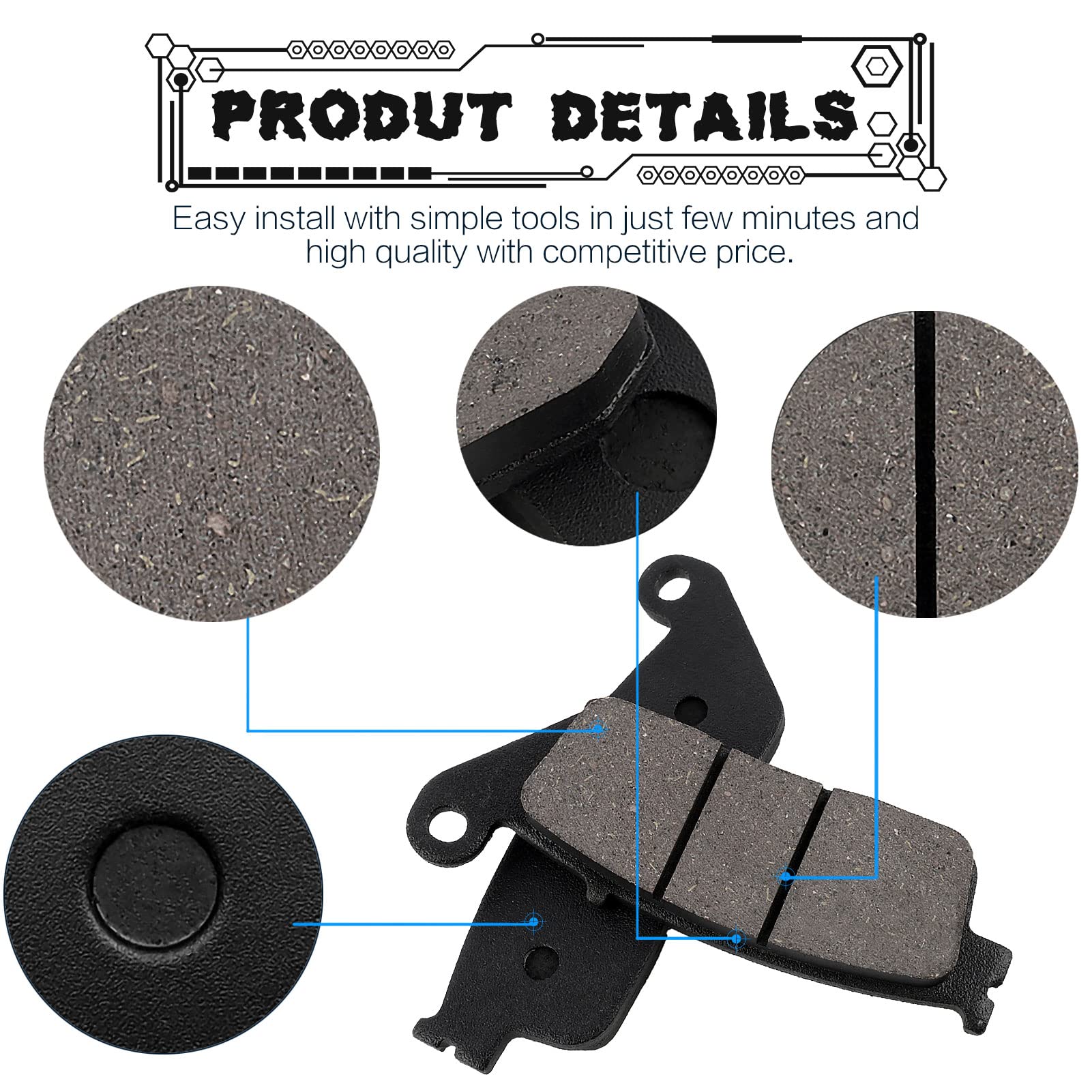 LOCOPOW Front & Rear Brake Pads for Honda CB500F CB300F CB500X CBR250R CBR300R CBR500R CMX300 CMX500 Rebal 300 500 CTX700 NC700
