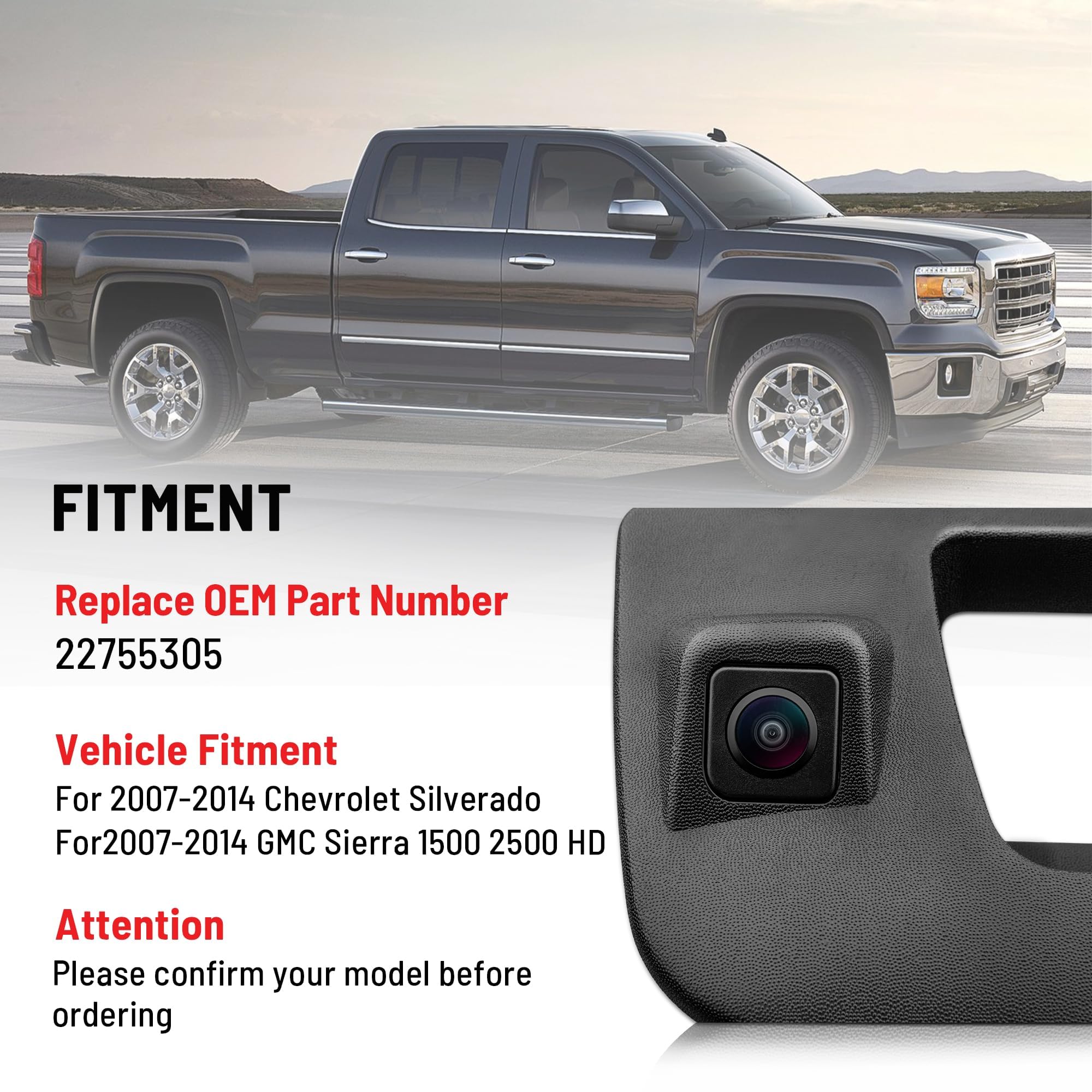 Red Wolf Tailgate Handle Reverse Backup Camera Fit For 2007-2014 Chevrolet Silverado Gmc Sierra 1500 2500 Hd Ip68 Waterproof 150