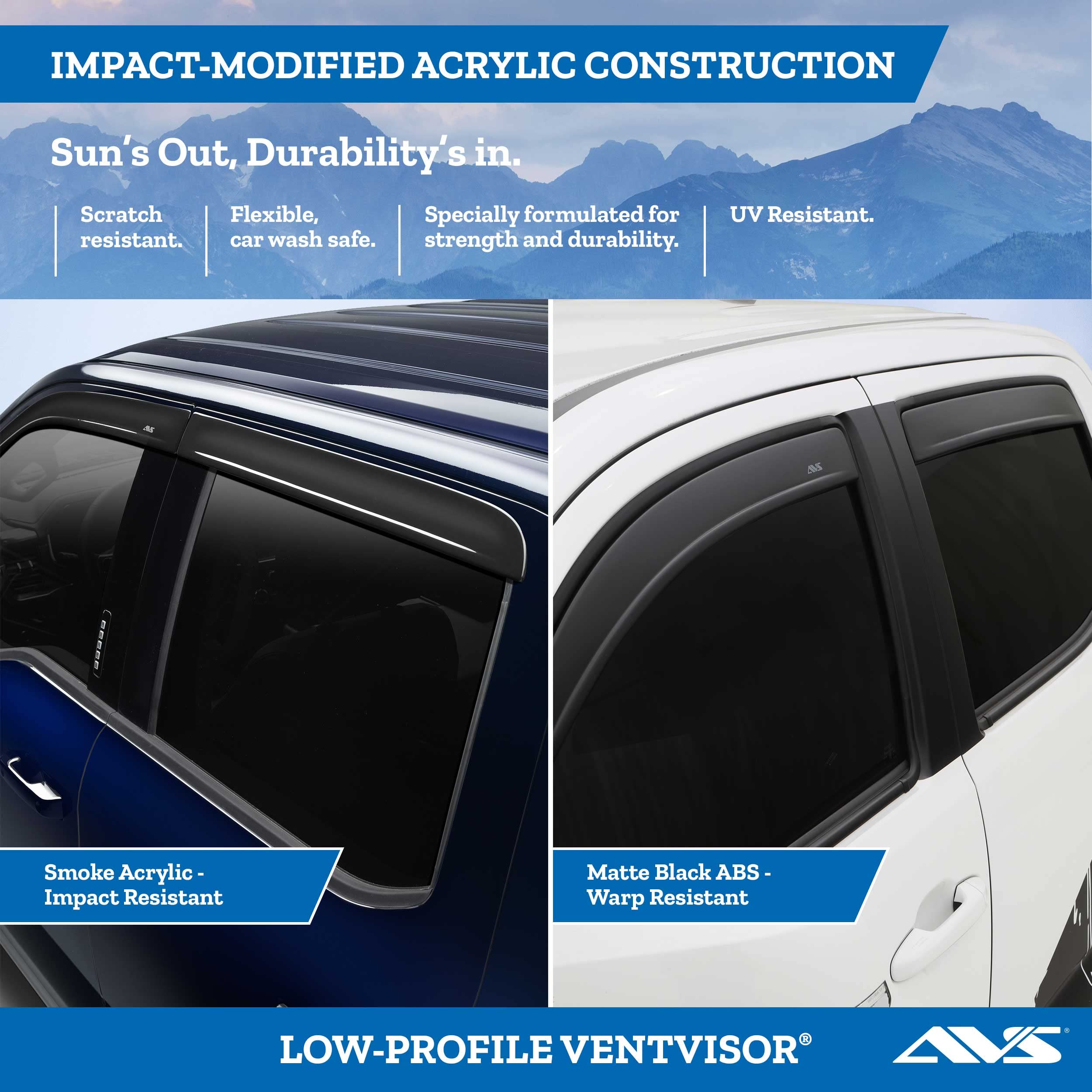 Auto Ventshade [Avs] Low Profile Rain Guards For 2005 - 2015 Toyota Tacoma Double Cab | Window Vent Visors, 4 Pcs. - Matte Black