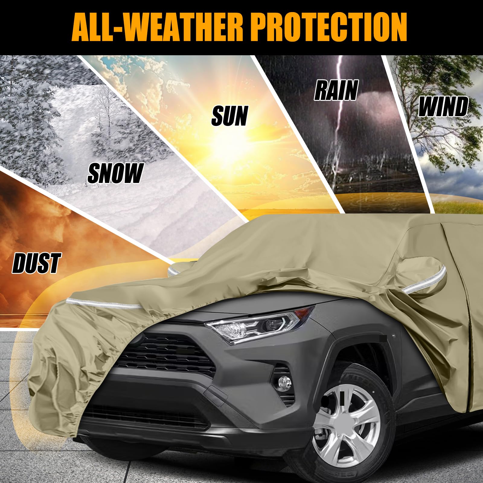 Waterproof Car Covers Replace for 2013-2025 Toyota RAV4, Multilayer Heavy Duty with Cotton Liner All Weather Car Cover with Zipp