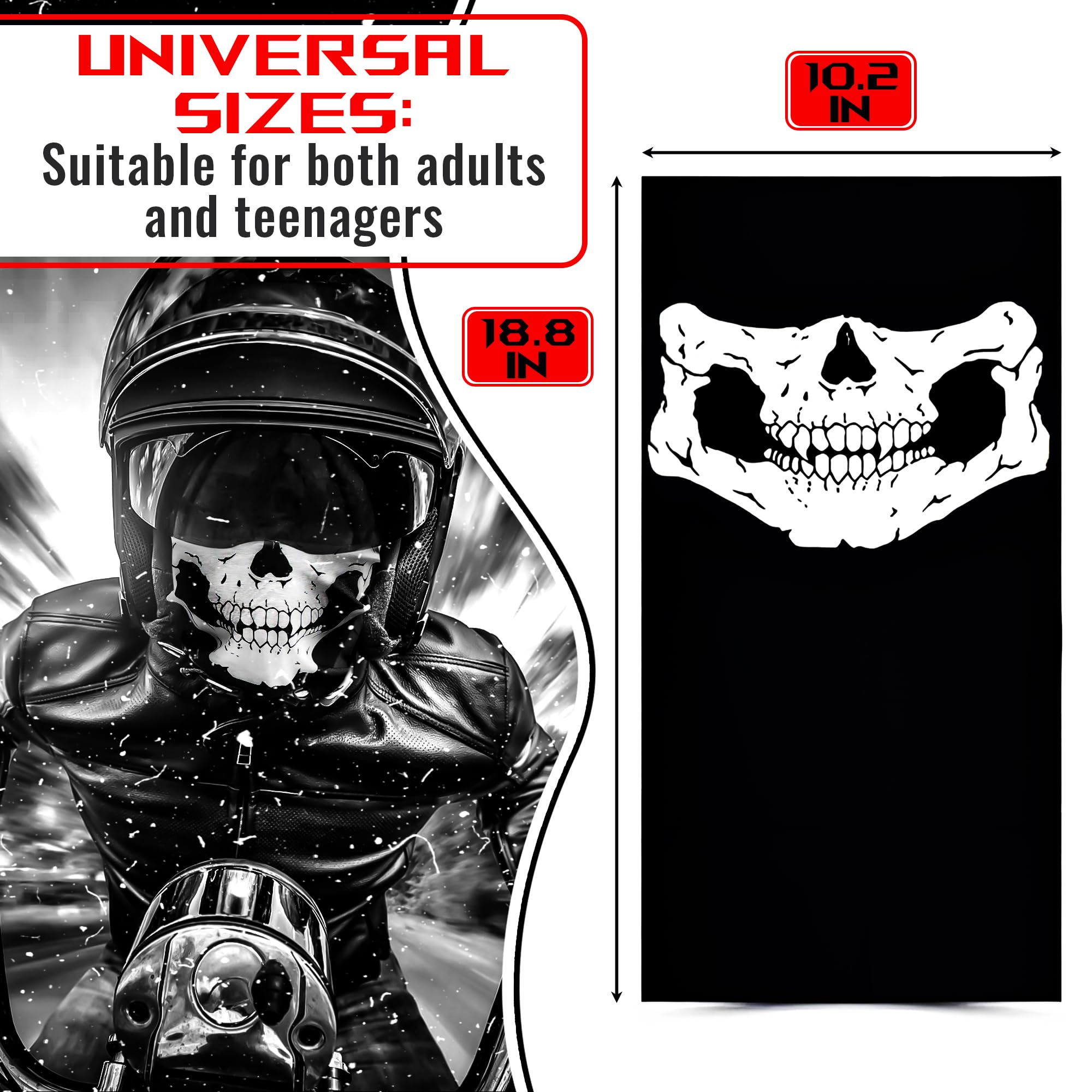 Tesorrio Skull Face Mask - X-Large Black Stretch Fabric Neck Warmer for Skiing, Snowboarding, Motorcycle, and Winter Activities