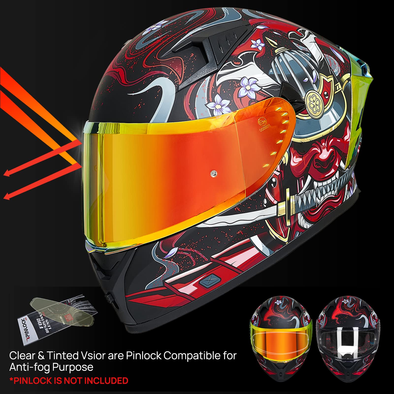 ILM Motorcycle Helmet Full Face DOT Certified, Armor Red, XX-Large, Model Z501, Pinlock Compatible with Clear & Tinted Visors