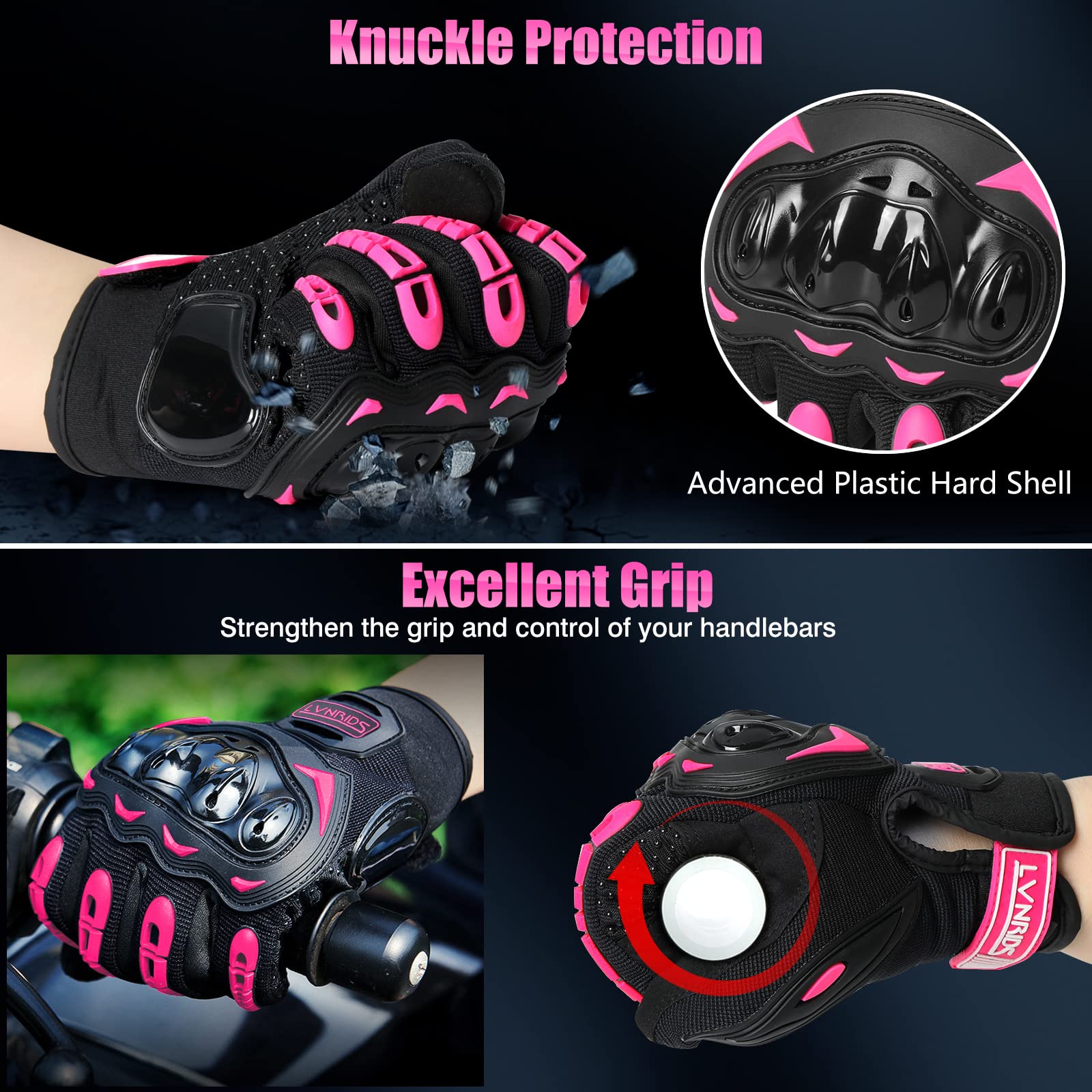 Lvnrids Motorcycle Gloves With Touchscreen Men And Women Racing Gloves For Motocross Bmx Atv Mtb Riding Cycling Pink M