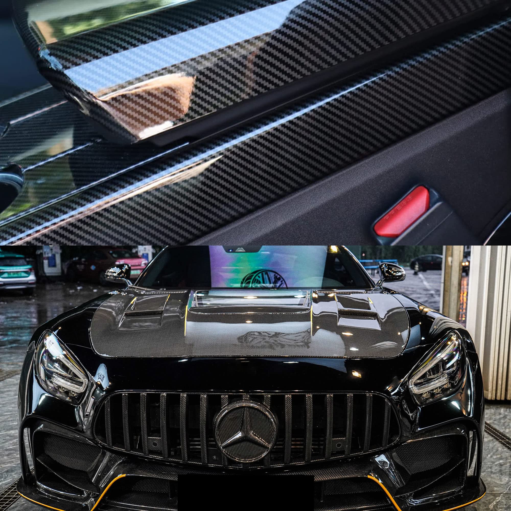 Lypumso 6D Black Carbon Fiber Vinyl Wrap Including Tool Kits, High Glossy Black Car Vinyl Film Roll, Air Release Technology Auto