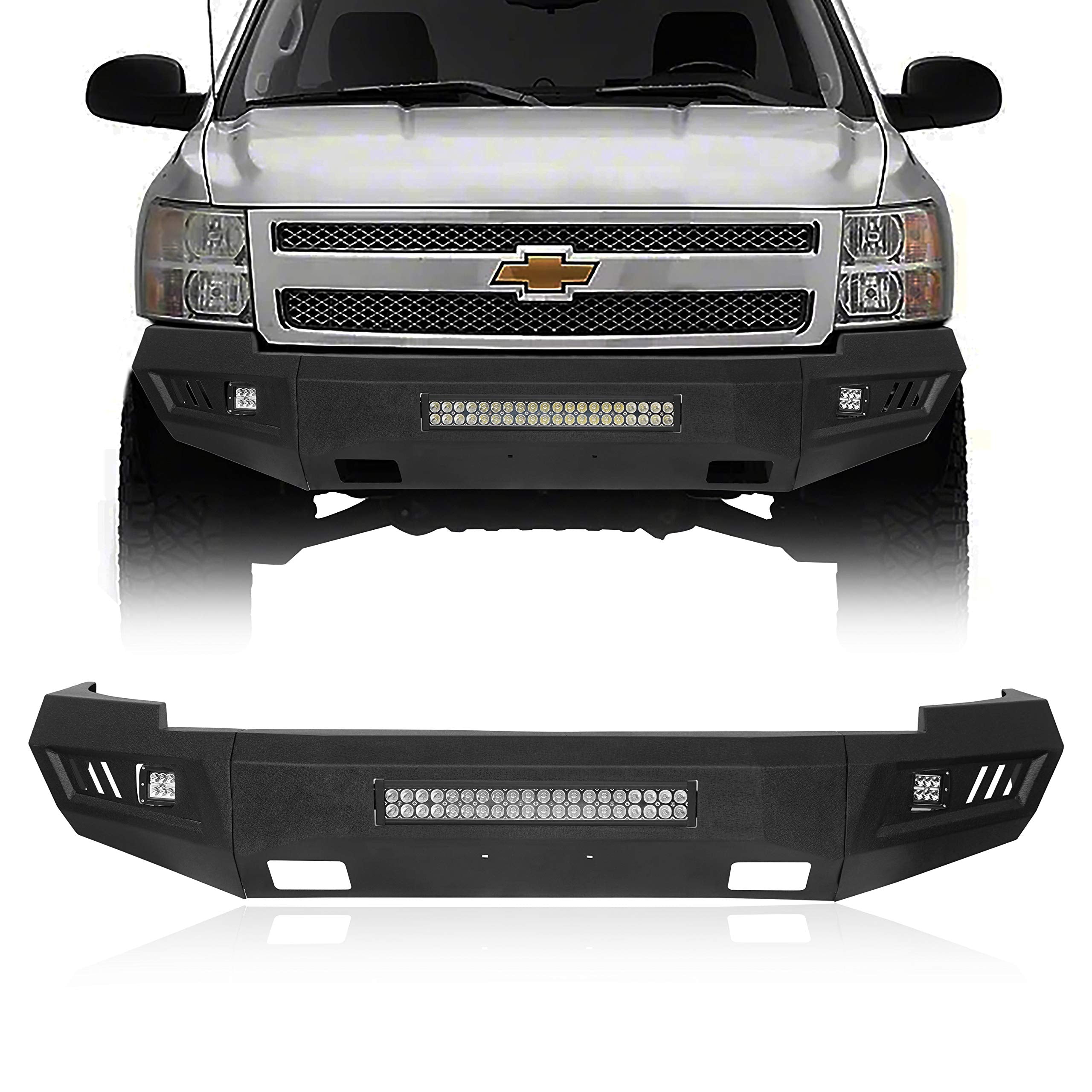 V8 GOD Silverado Full Width Front Bumper Compatible with Chevy Silverado 1500 2nd Gen 2007 2008 2009 2010 2011 2012 2013 Pickup 