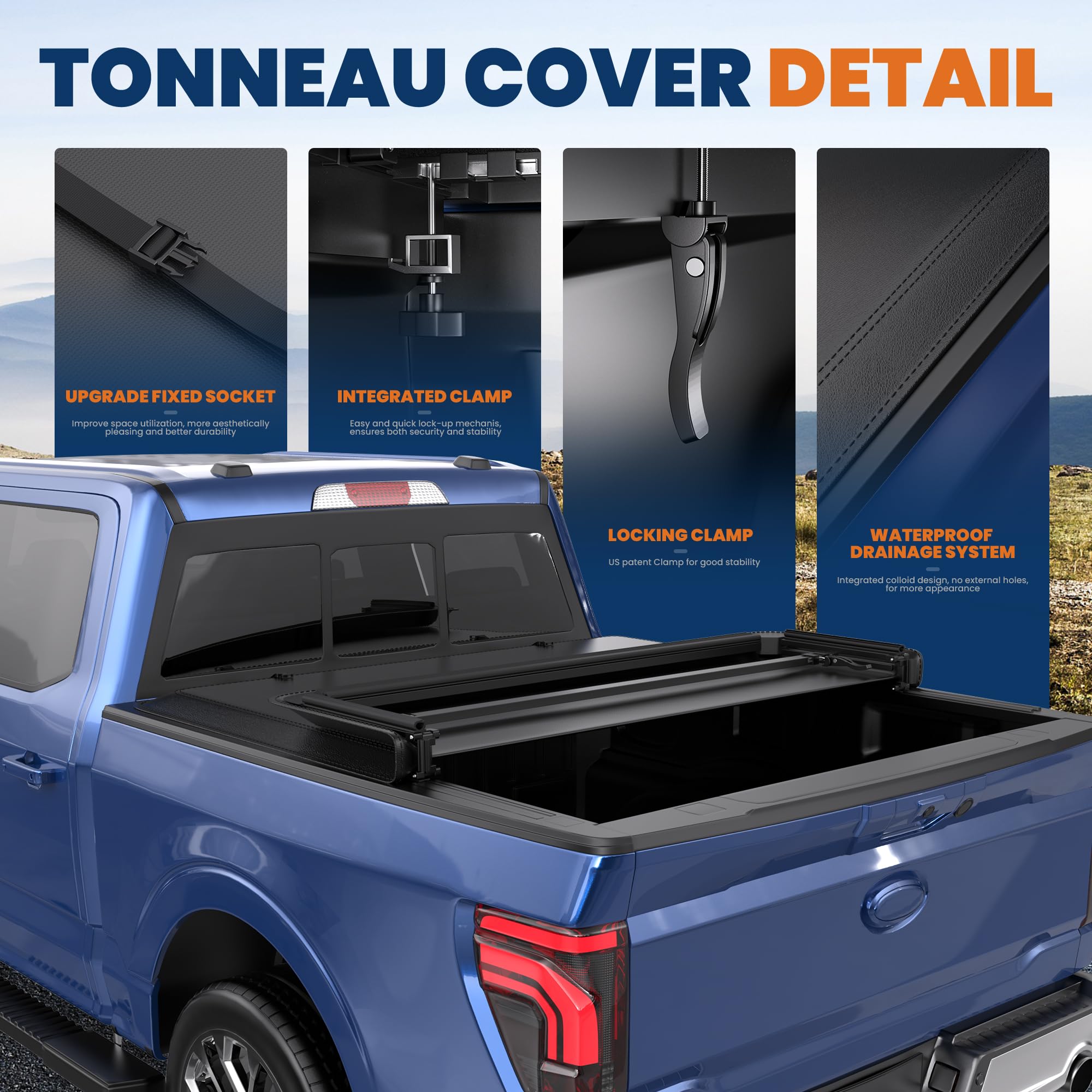 KUIPERAUTO Quad 4-Flip Tonneau Cover for 2015-2026 Ford F150, 5.5FT Vinyl, Model K102GB101, 67inch Styles