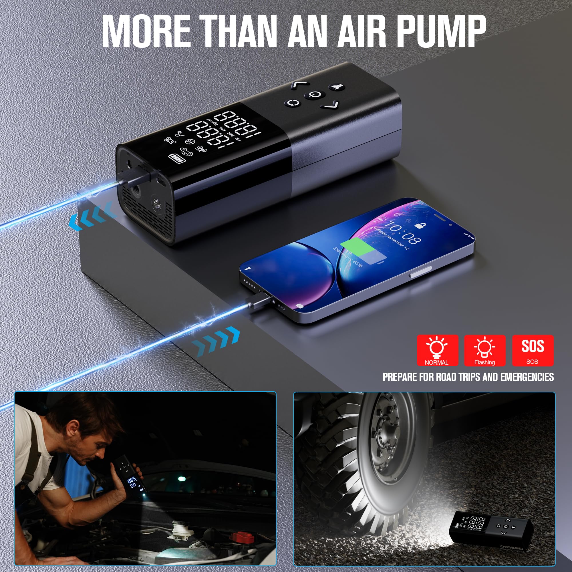 Gooloo Ap150 Tire Inflator Portable Air Compressor, 3X Faster 150Psi Cordless Air Pump For Car Tires With Auto-Shutoff, Portable