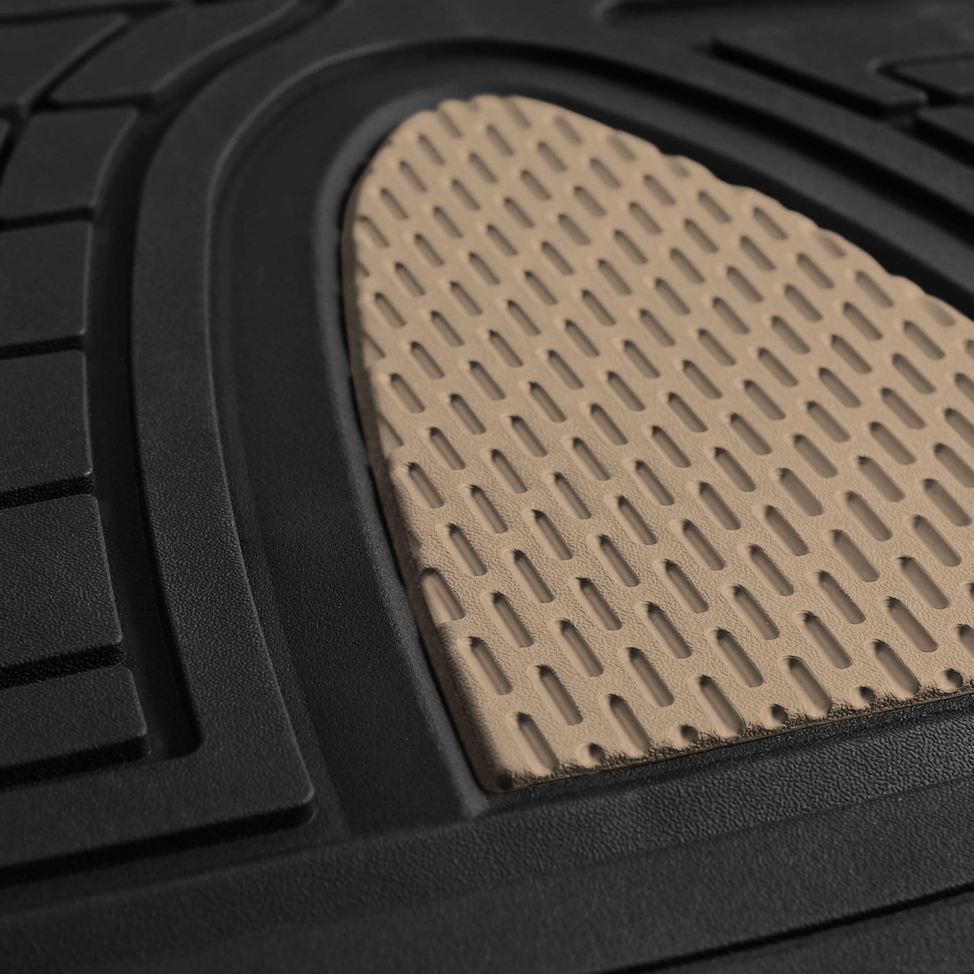 Fh Group Premium Liners Tall Channel Trimmable All Weather Rubber Full Set Car Floor Mats (Beige) W. Trimmable All-Season Cargo