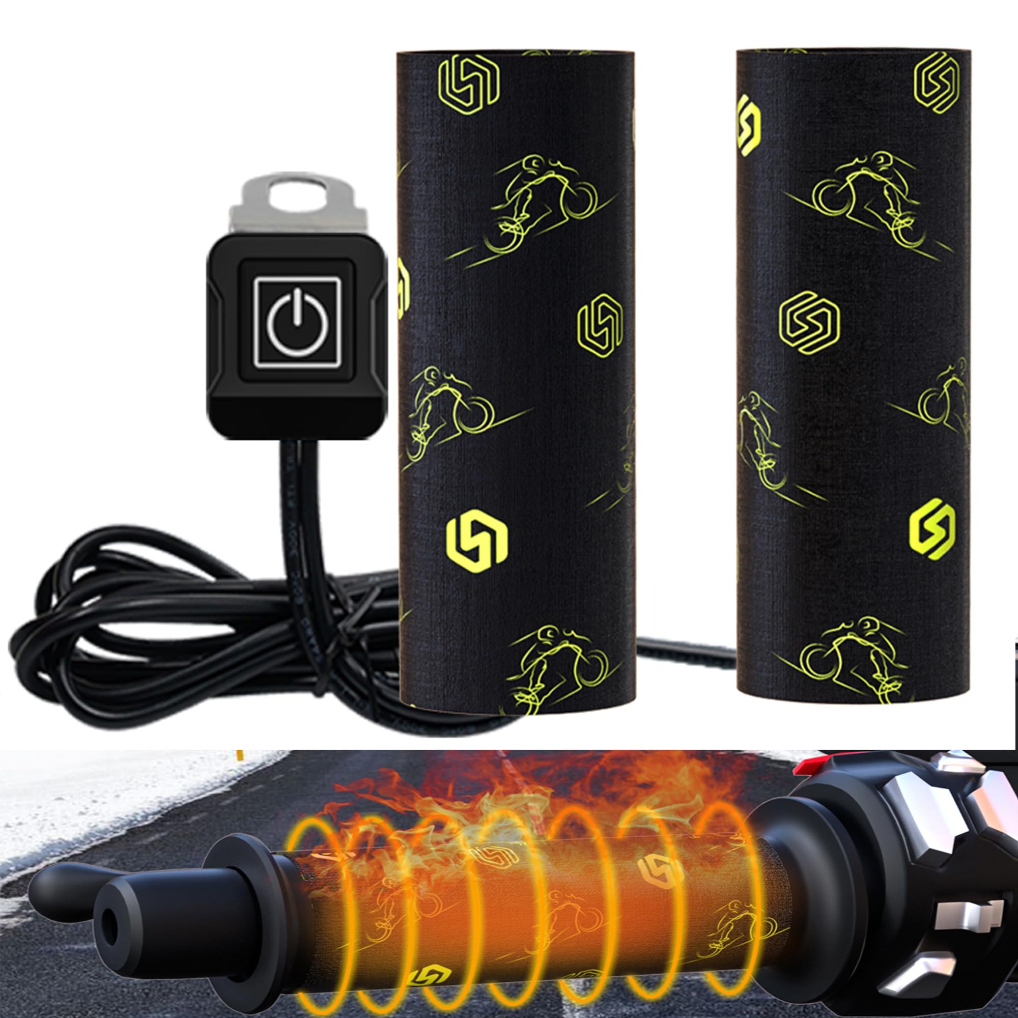 Heated Grips Cover, Motorcycle Heated Handlebar Warmers, Universal 12V Grip Heaters for Harley Motorcycle Dirt Bike Street Bike 