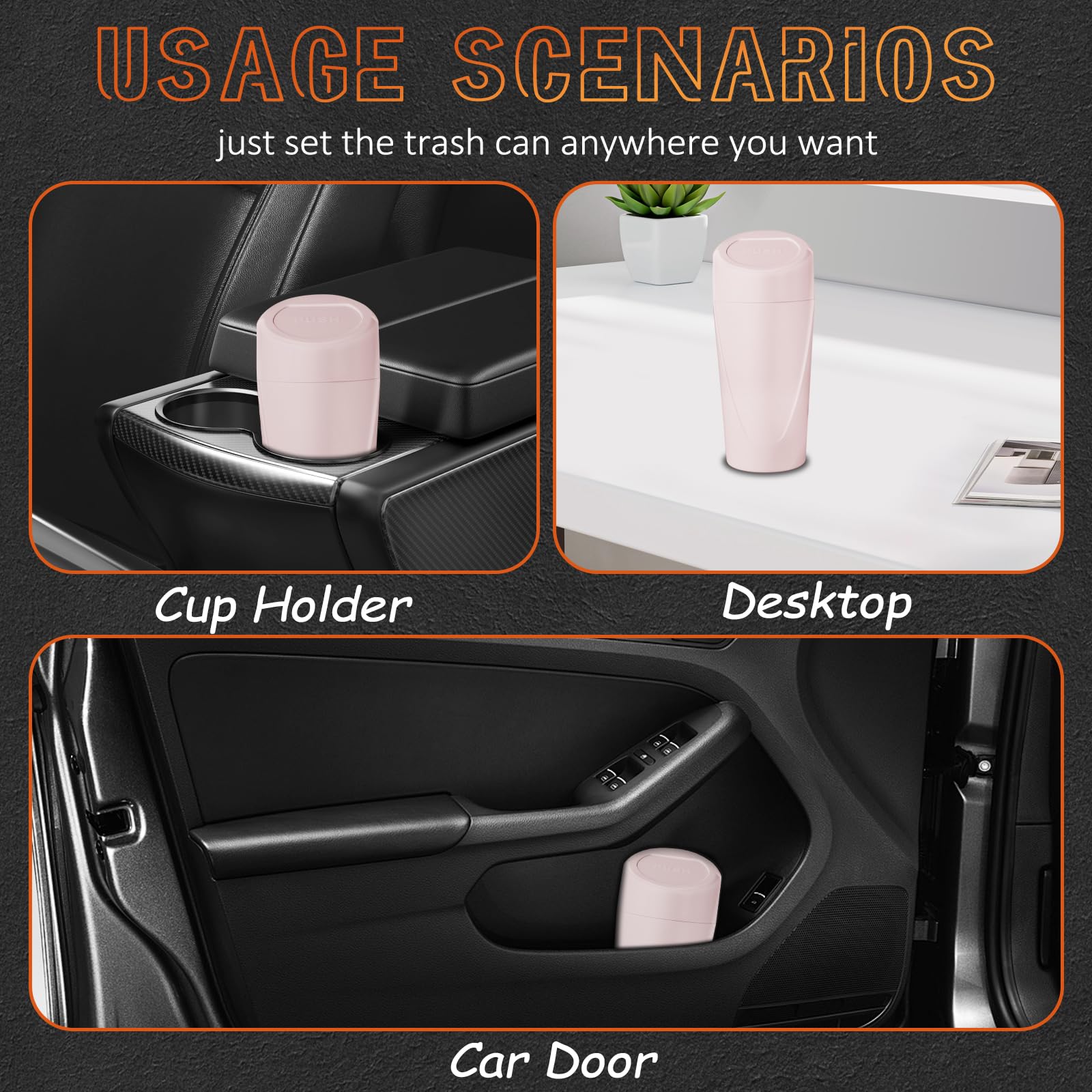 Xiaoniu Car Trash Can With Lid-2Pack, Leakproof Garbage Can With 80 Attached Trash Bags, Mini Essential Car Accessories For Inte