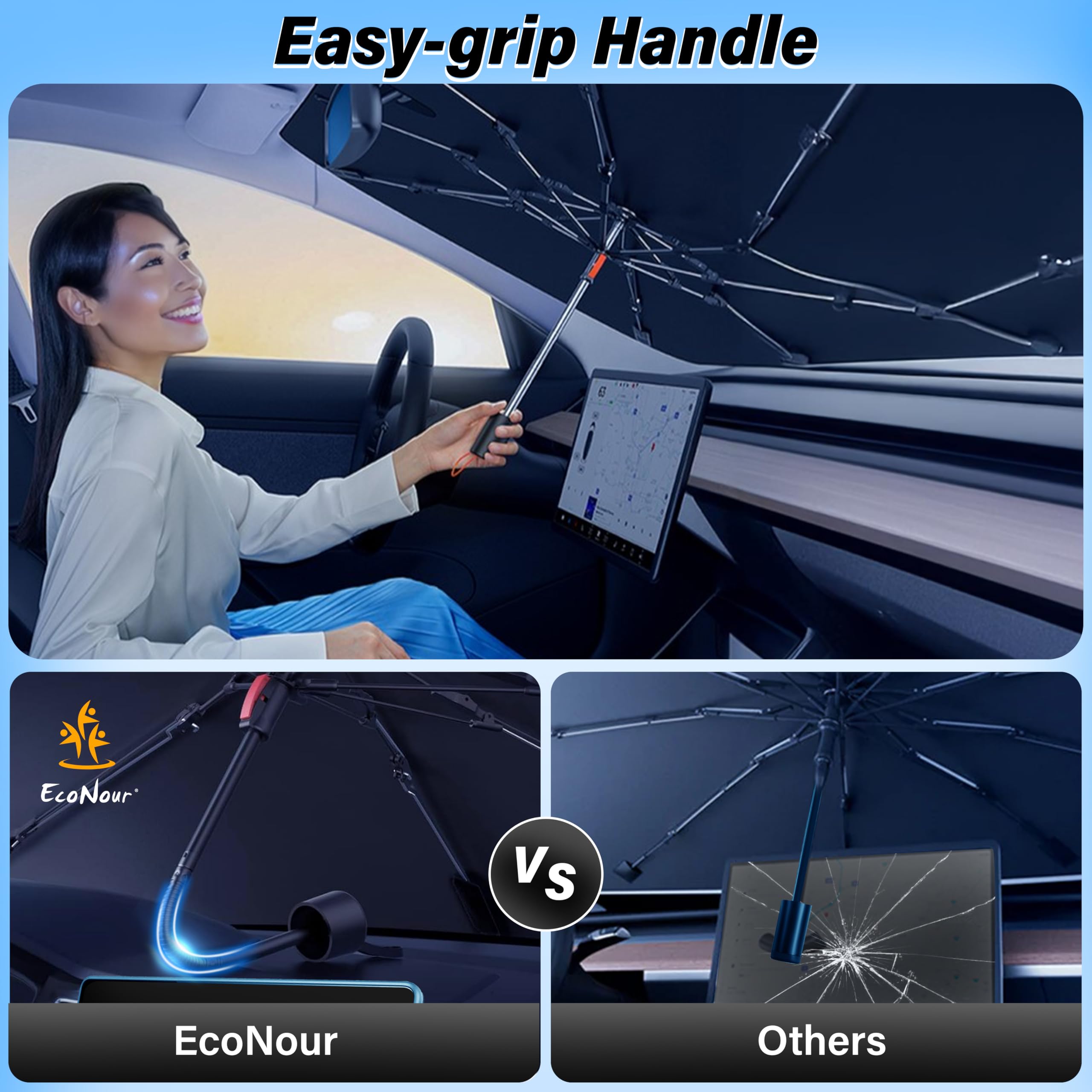 Econour Car Windshield Sunshade Umbrella | Foldable Car Umbrella Sun Shade Cover | Front Windshield Shade For Heat And Uv Rays P