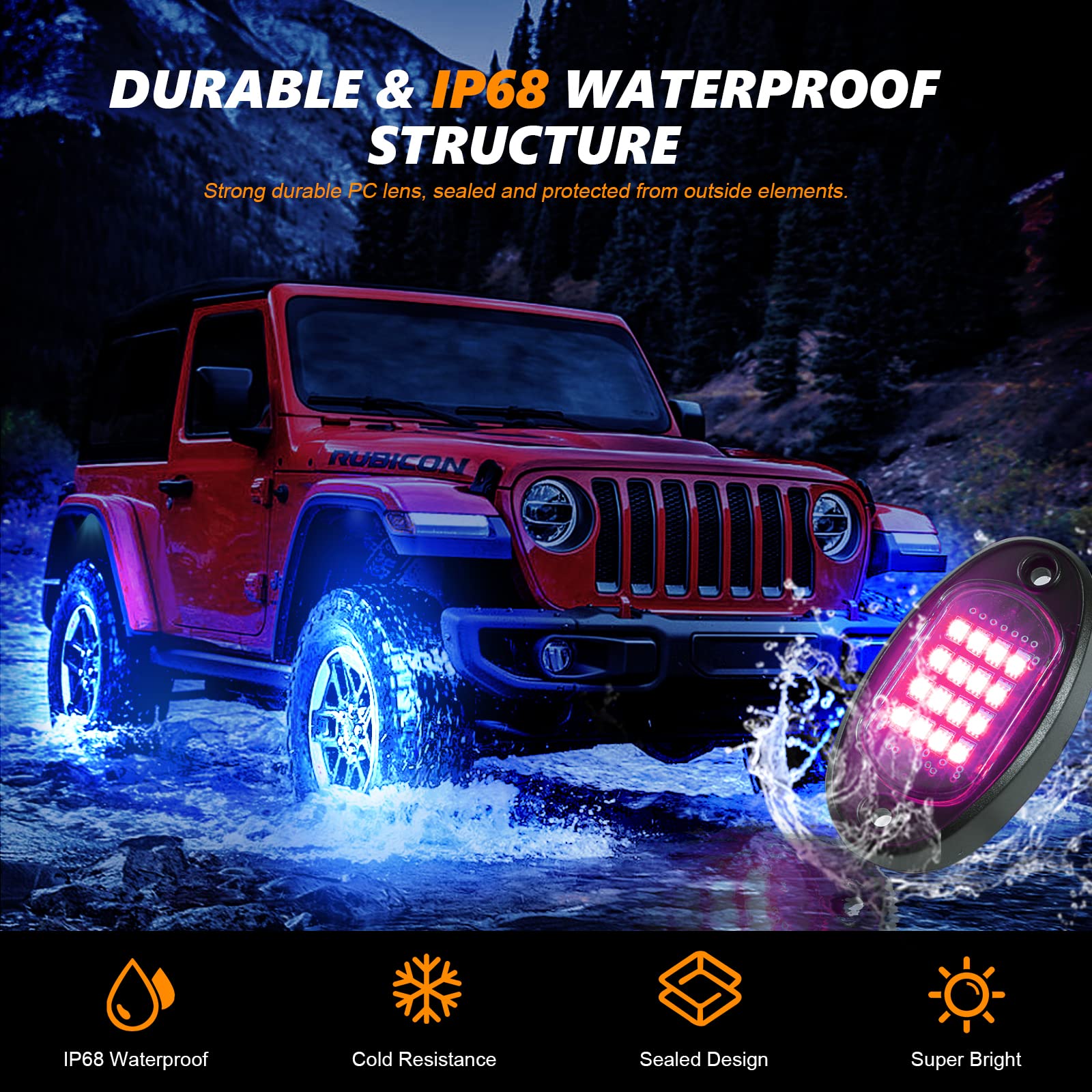 12 Pods Rgb Led Rock Lights For Trucks Golf Cart Pickup Offroad Rv Utv Atv Suv, Waterproof Multicolor Underglow Kit For Cars Wit