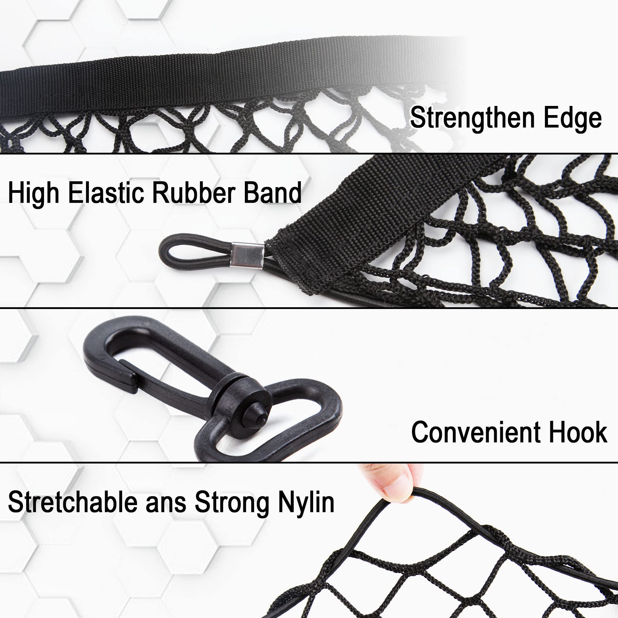 Cartman Cargo Net Hammock Trunk Organizer Vehicle Storage with 4 Adjustable Hook Black for Car, Vehicle, SUV (35.4''x11.8'')