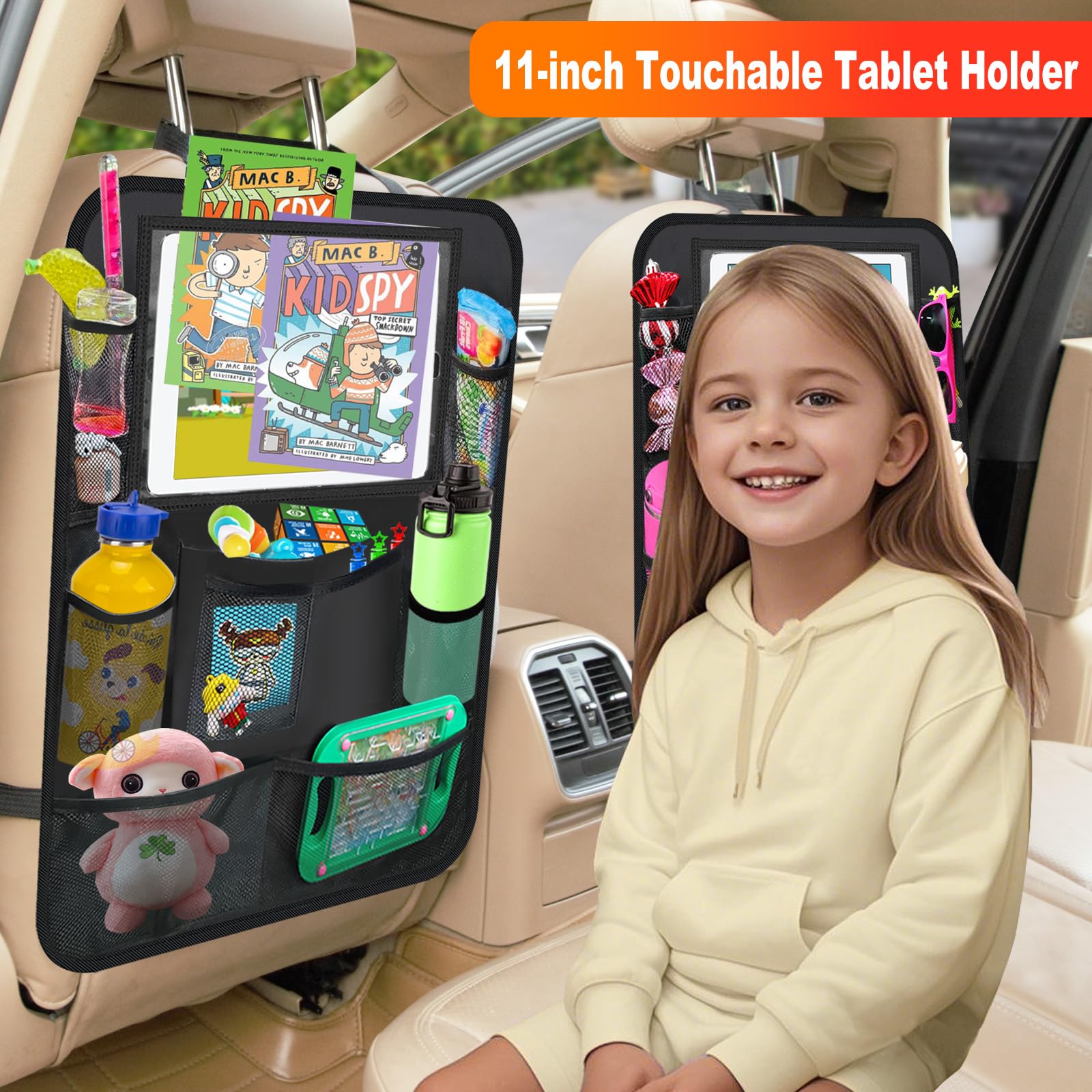 Zecirl Car Backseat Organizer ,2 Pack car organizer back seat with 11'' Tablet Holder, 10 Storage Pockets Seat Back Protectors K