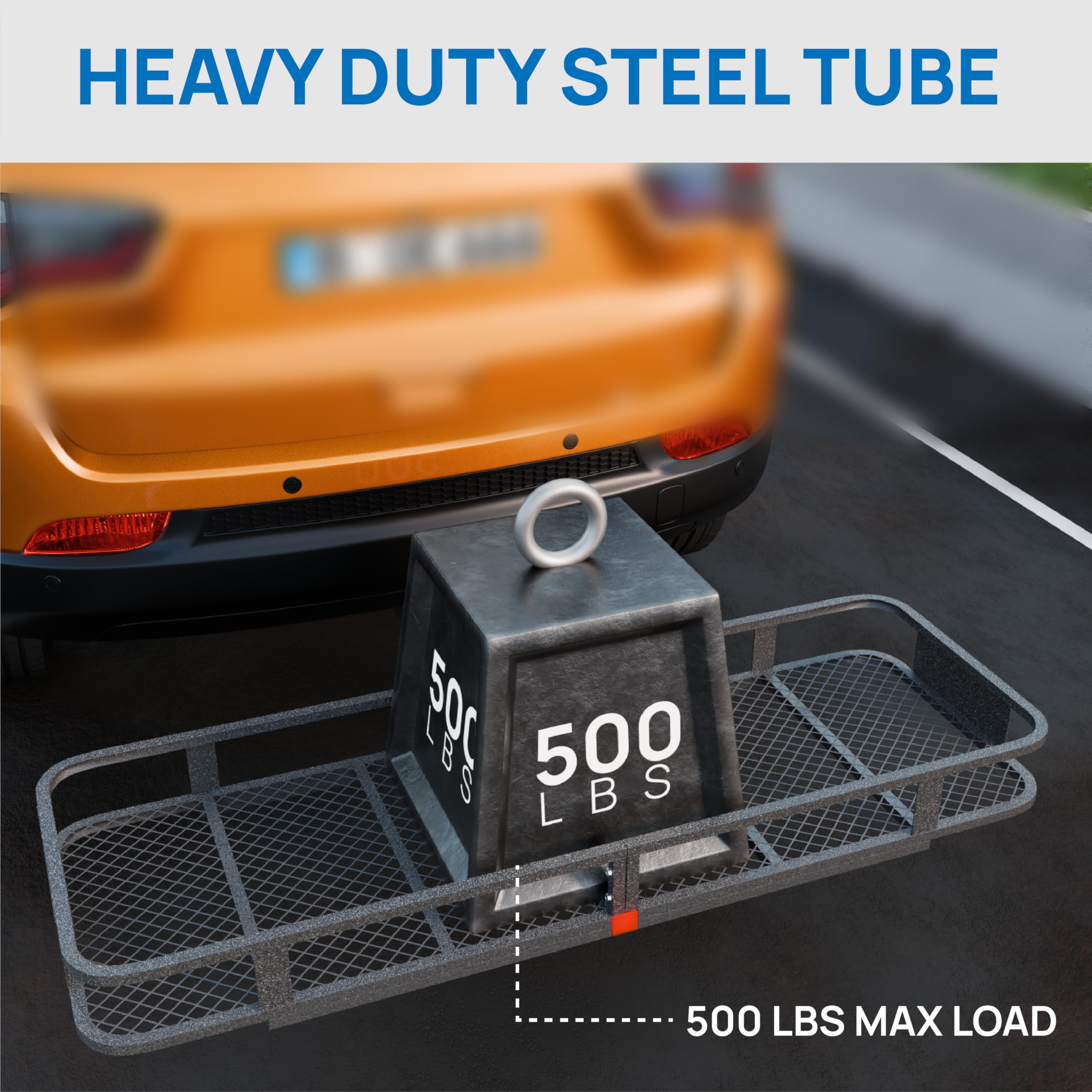 TUFFIOM Folding Hitch Mount Cargo Carrier - 500lbs Steel Luggage Rack, 60"x20"x6", Dark Grey, with Net, Waterproof Bag & Straps