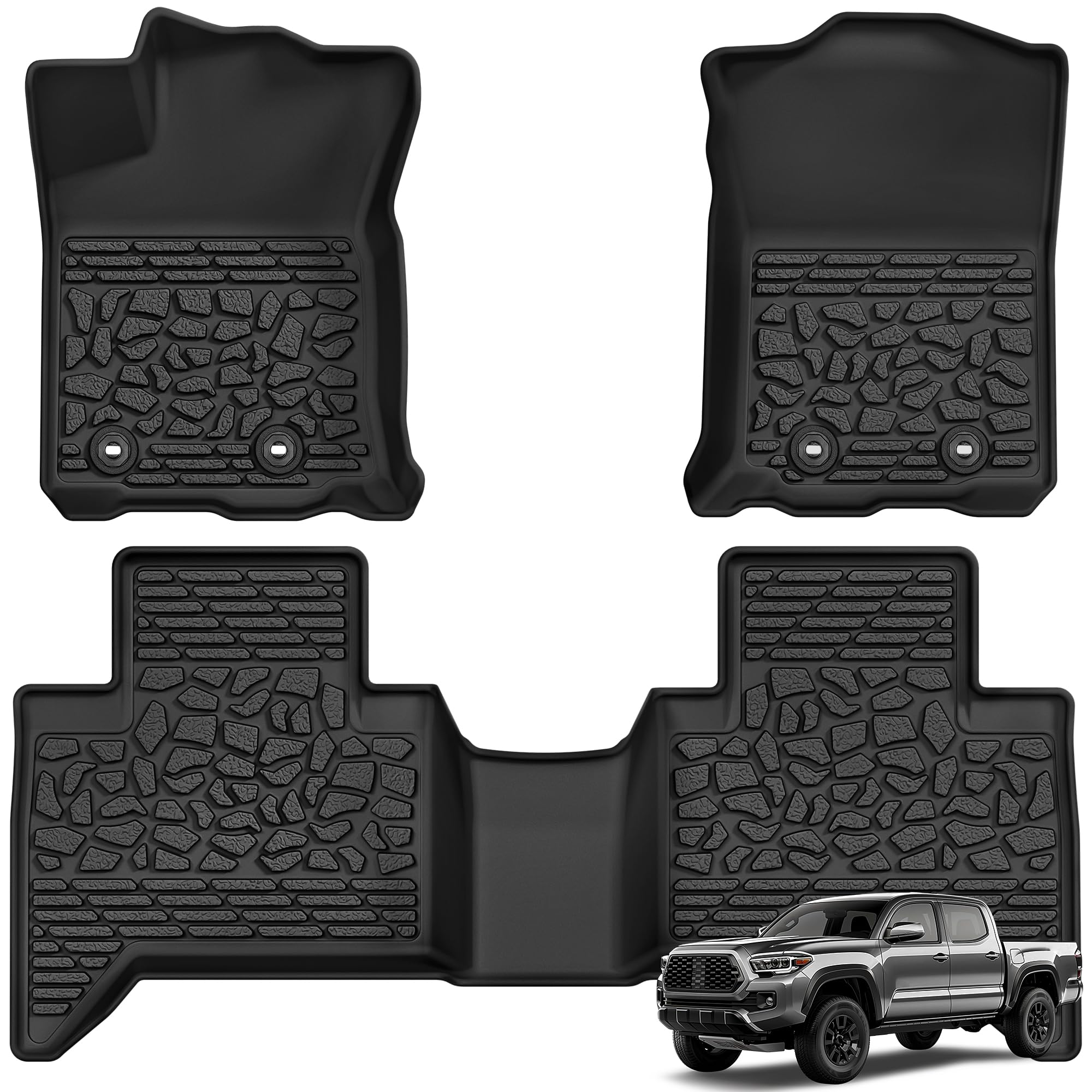 AUTOSAVER88 Floor Mats Fit for Toyota Tacoma Double Cab 2023-2018 (Automatic), Custom Fit for TPE All Weather Car Liners, Automo