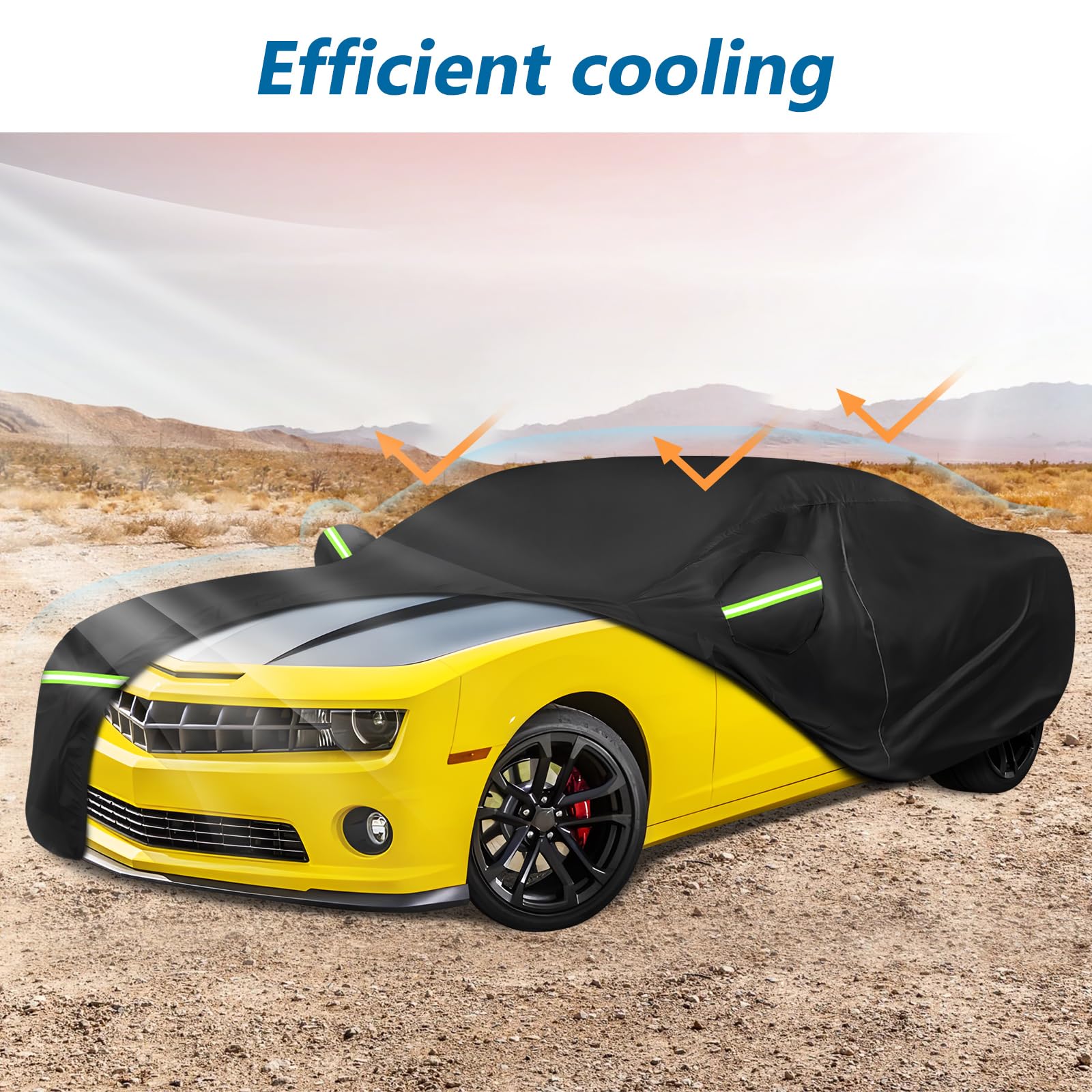 BIGACOVER Camaro Full Car Cover 2010-2025, Heavy Duty Waterproof, Black, Zipper & Soft Lining, Windproof, Fits Up to 190''L