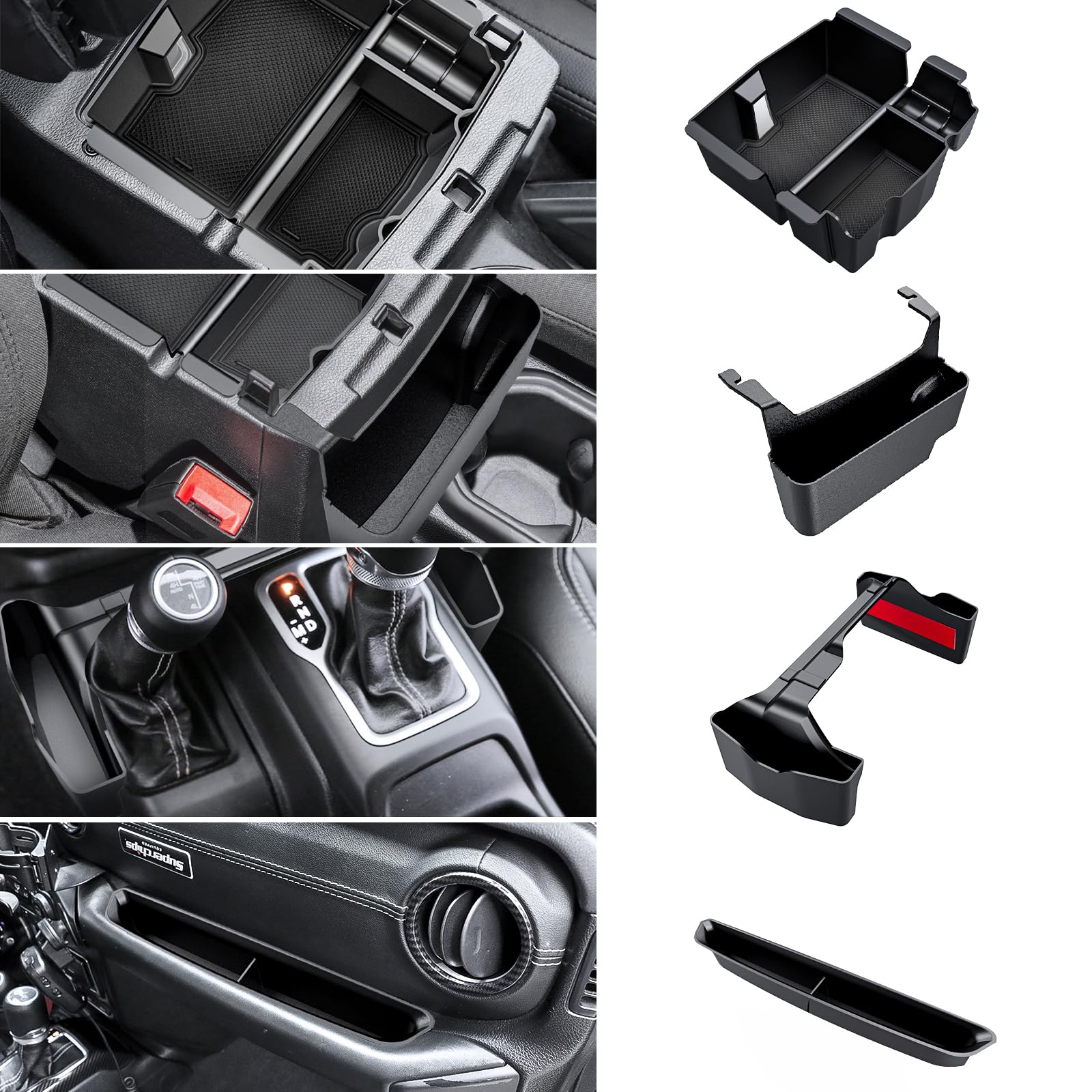 Eamplest 4Pcs Center Console Organizer For 2018-2022 2023 Jeep Wrangler Jl Jlu And Gladiator Jt Accessories Gear Shift Side Tray