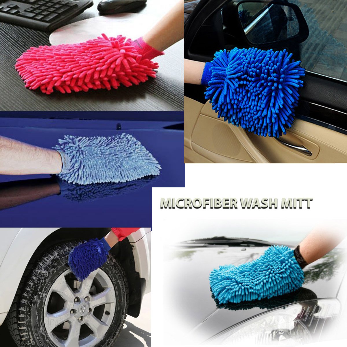 Besmelody House Cleaning And Car Washing Gloves, Home Dusting Microfiber Mitts, Wash Clean Polish Faster (2-Pack, Pink/Blue)