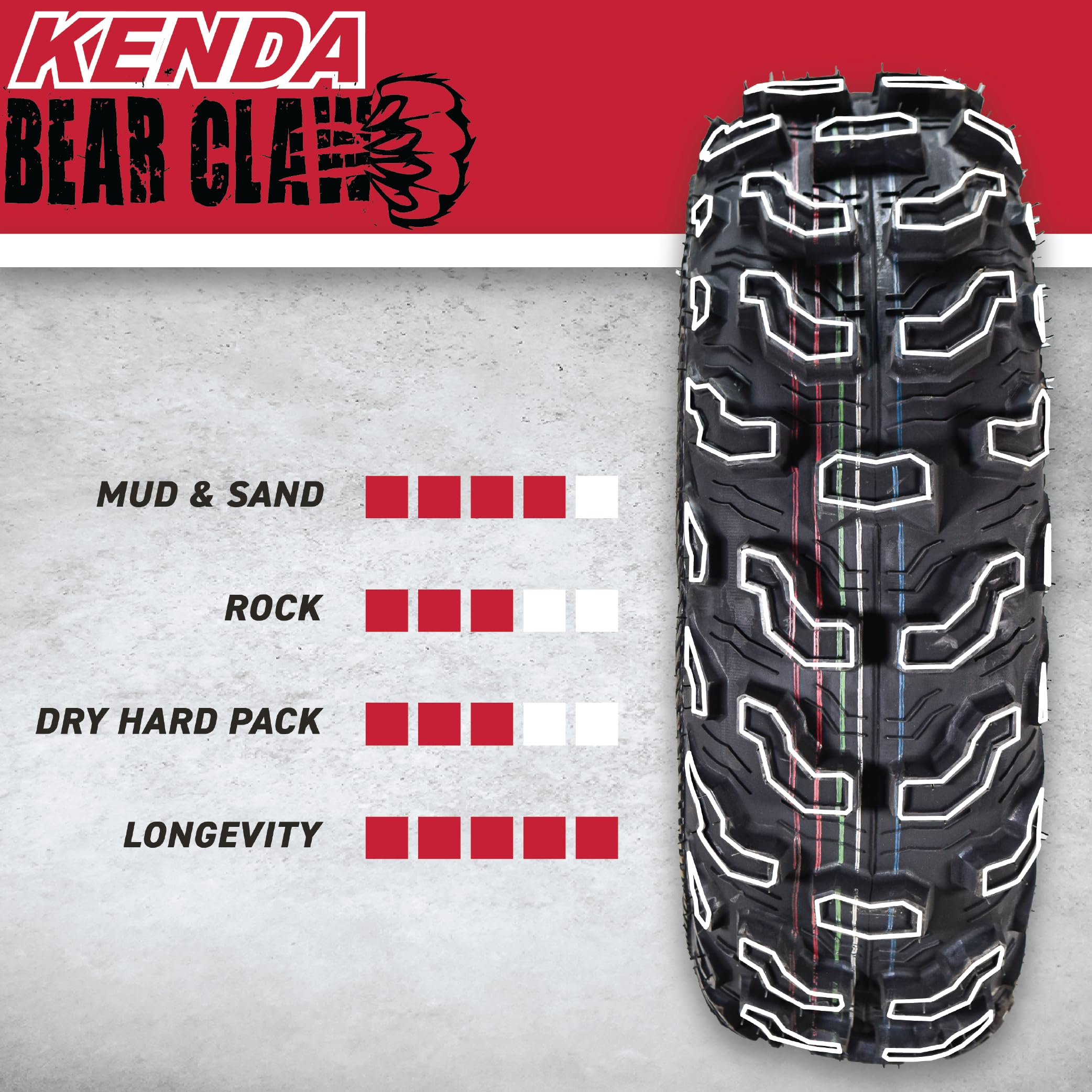 Kenda Bearclaw Ex K573-23X8-11 Front Tires For All Terrain (Atv), Utv, And Side By Side (Sxs) Vehicles - 6-Ply - Bear Claw Ex 23