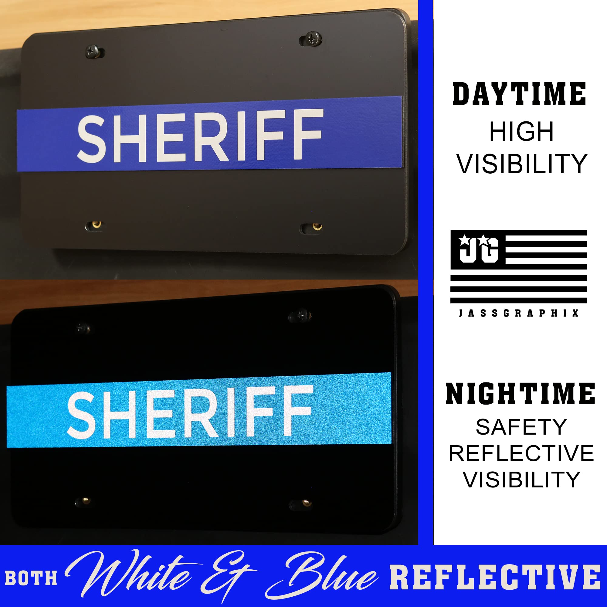 2-D Heavy Duty Reflective Thin Blue Line License Plate Sheriff Made In Usa