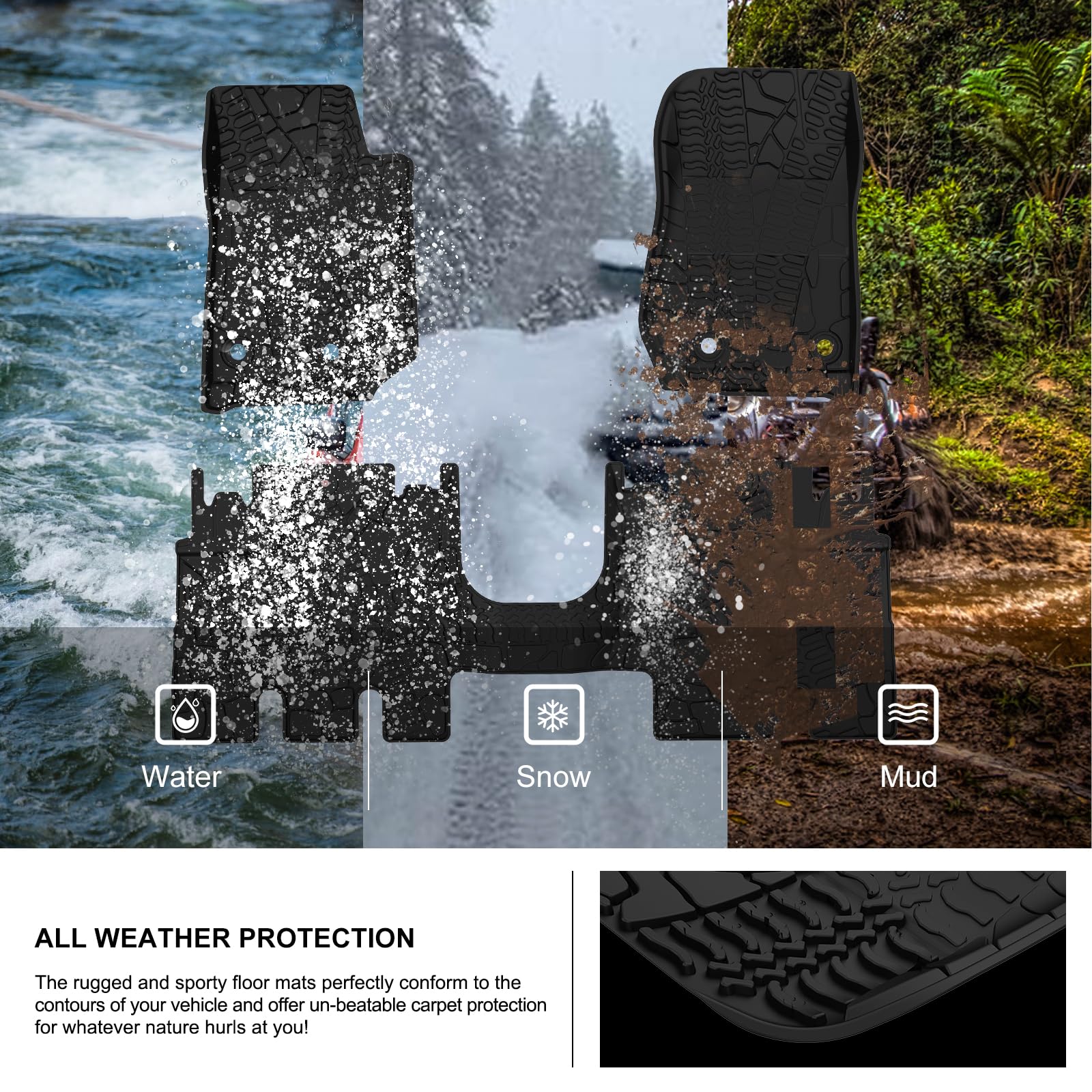 Kiwi Master Floor Mats For 2014-2018 Jeep Wrangler Jk 4-Door Oem Replacement 82213860 All Weather Mat Front Rear 2 Row Tpe Slush