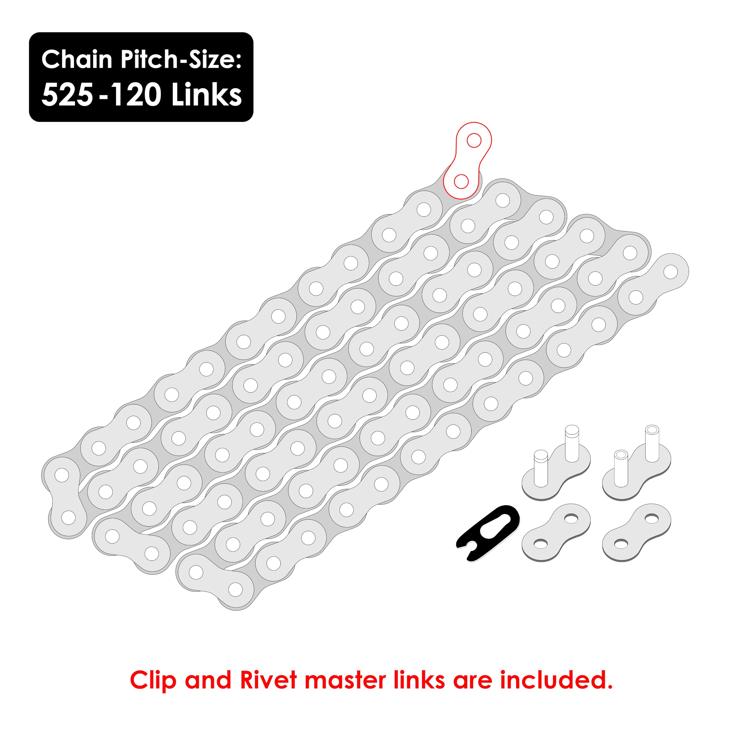 Caltric Green 520-Pitch 120-Link Steel Non-Oring Drive Chain for ATV/UTV/Quad/Motorcycle/Dirtbike with Rivet & Clip Master Links