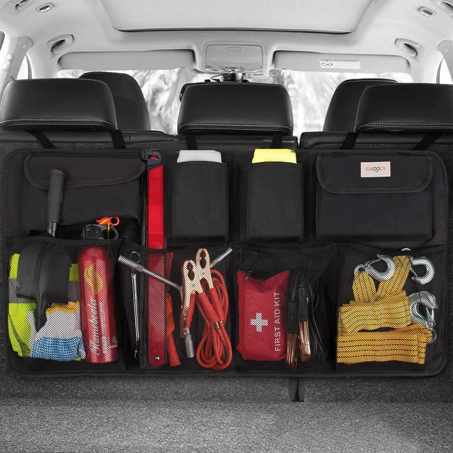 Surdoca Oversized Trunk Organizer For Car, 3Rd Gen Upgraded Car Trunk Organizer Suv With 4 Non-Slip Strips, Hanging Car Storage Organizer With 8 Large Pockets, Car Accessories Interior-(43.3X18.9 In)
