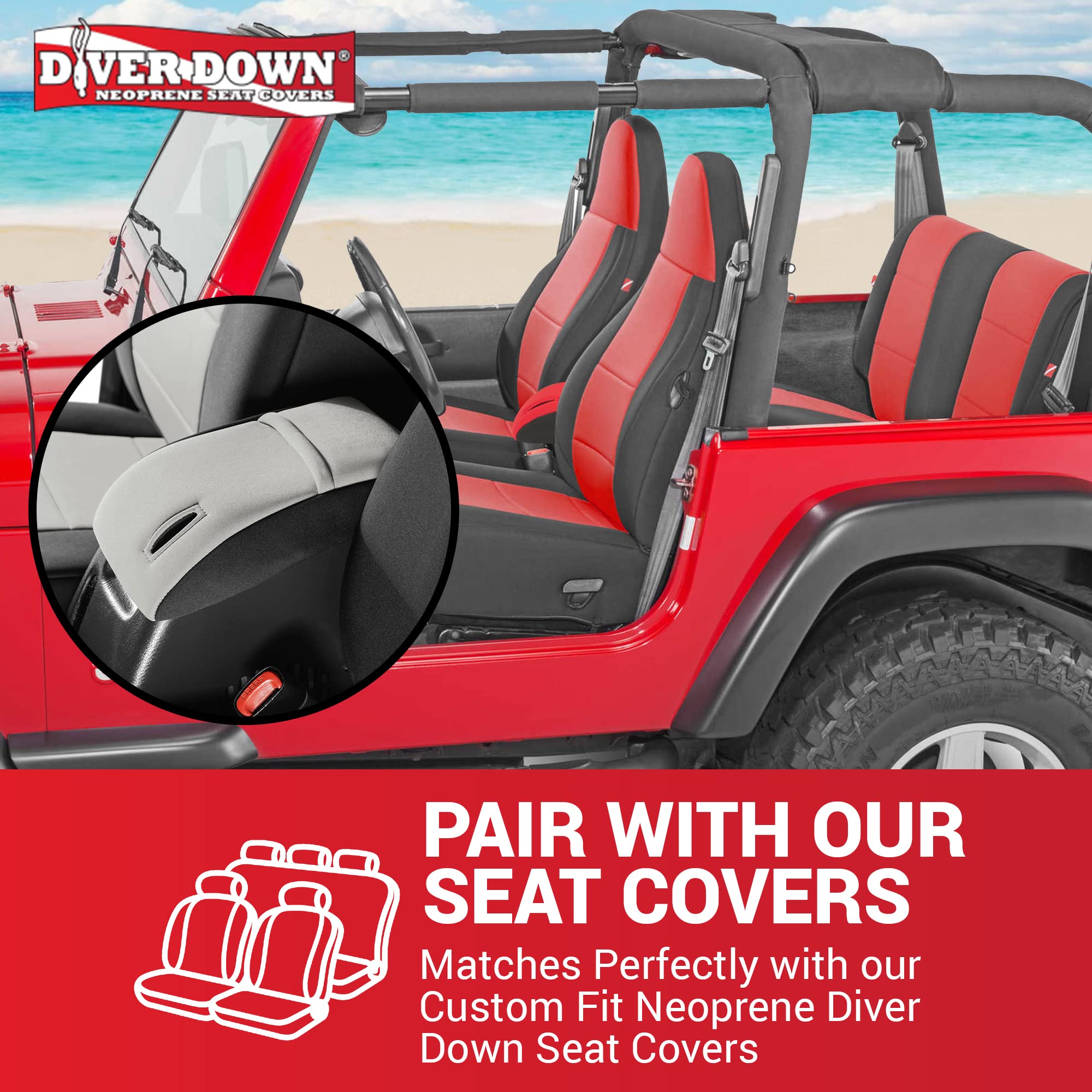 Diver Down Neoprene Center Console Cover - Fits Jeep 1997-2006 Tj Wrangler - Cushioned Armrest Cover - Doesn'T Burn Your Elbow - Tight Custom Fit - Comfortable Foam Armrest Pad (01-06 Red)
