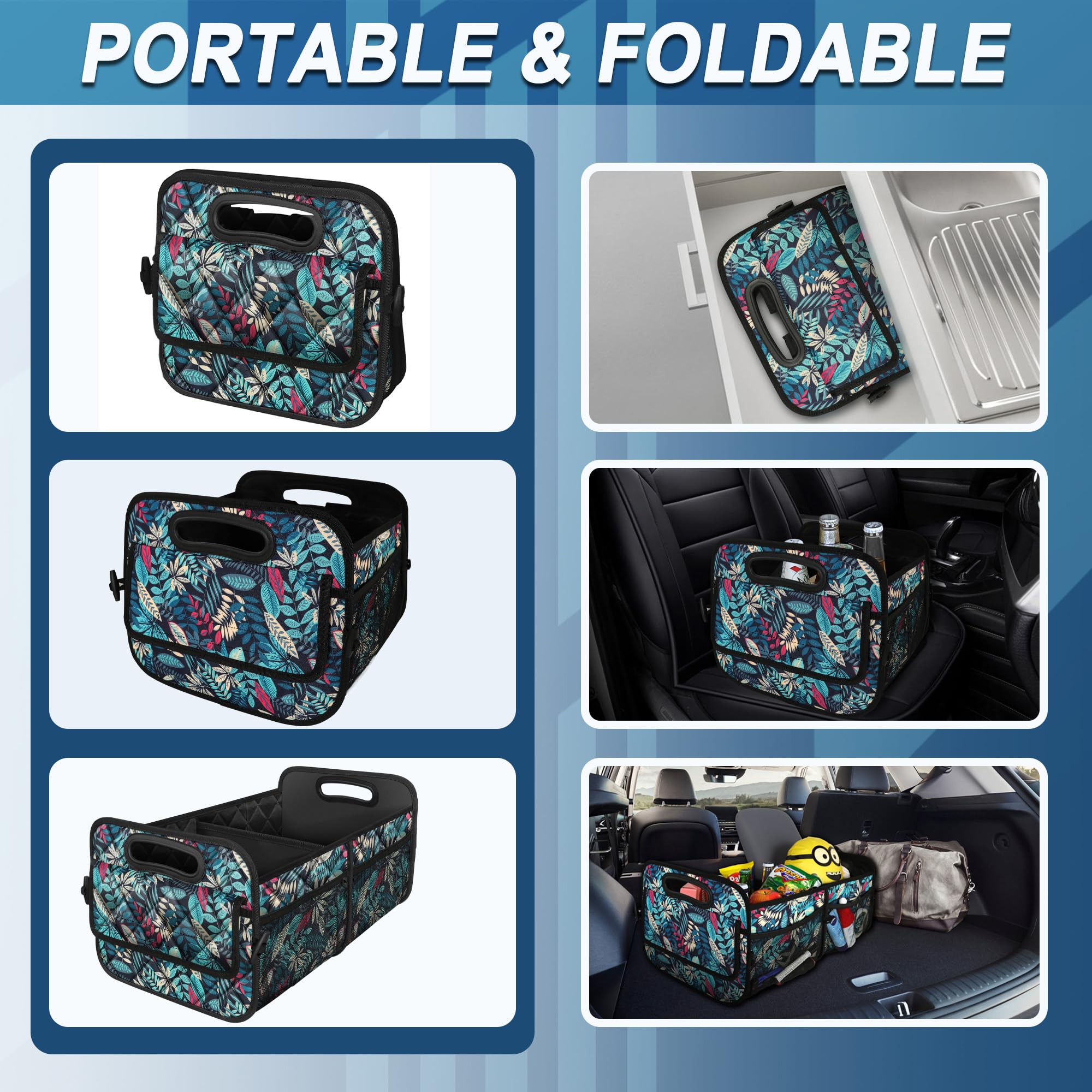 Deosk Car Trunk Organizer, 50L Collapsible 600D Waterproof Polyester, Medium, Leaves