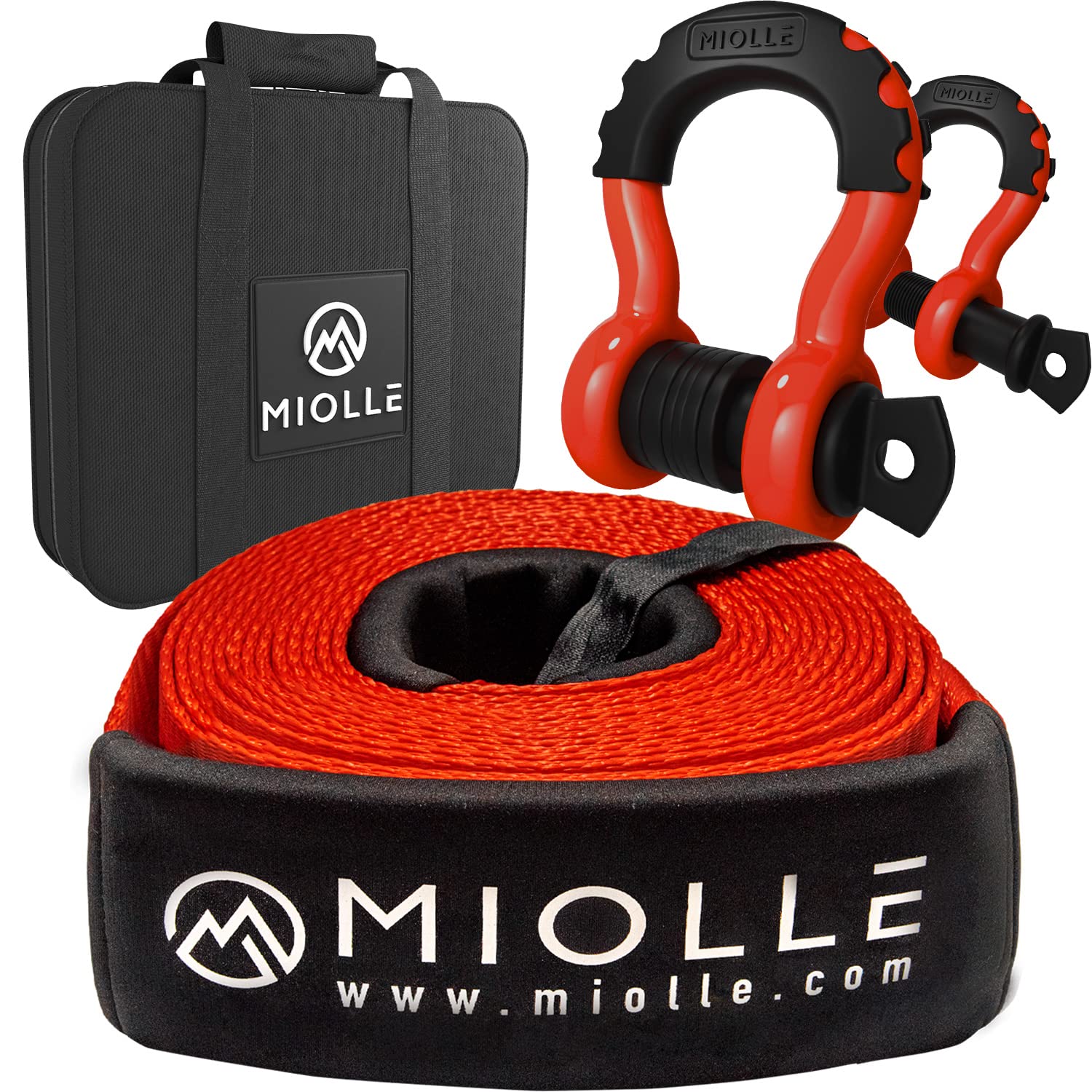 Miollegear Tow Strap 4   X30- 45000Lbs Mbs (Lab Tested) Recovery Strap Kit Includes: Tow Rope, 2 D-Ring Shackles Mbs- 62700Lbs,