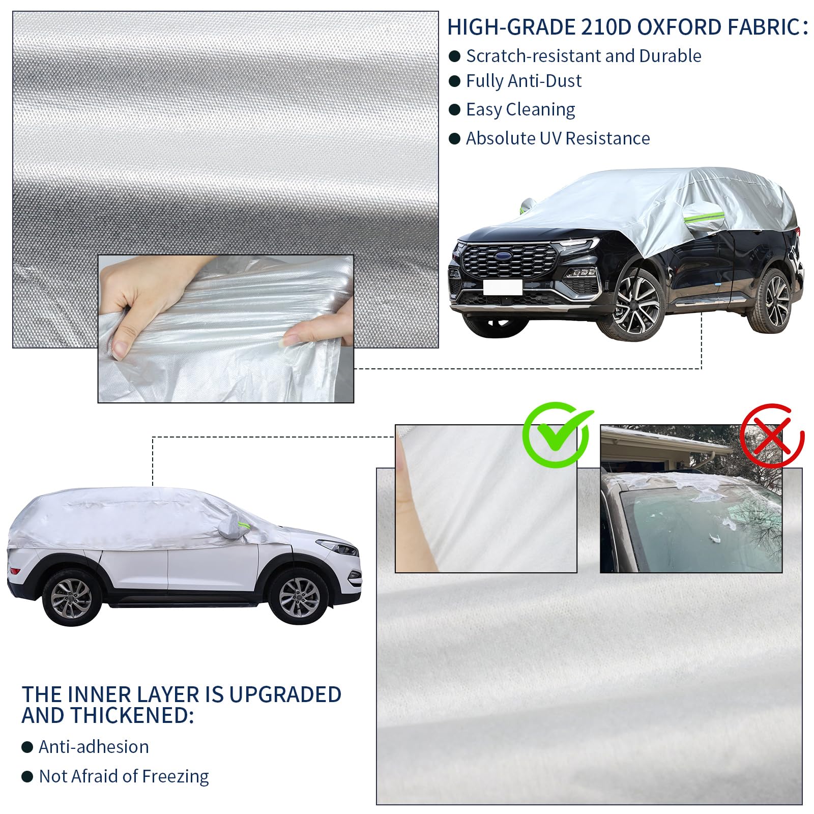 Hrozny SUV Half Car Windshield Cover - Waterproof Oxford, Reflective Straps, Universal Fit for Ice and Snow Protection