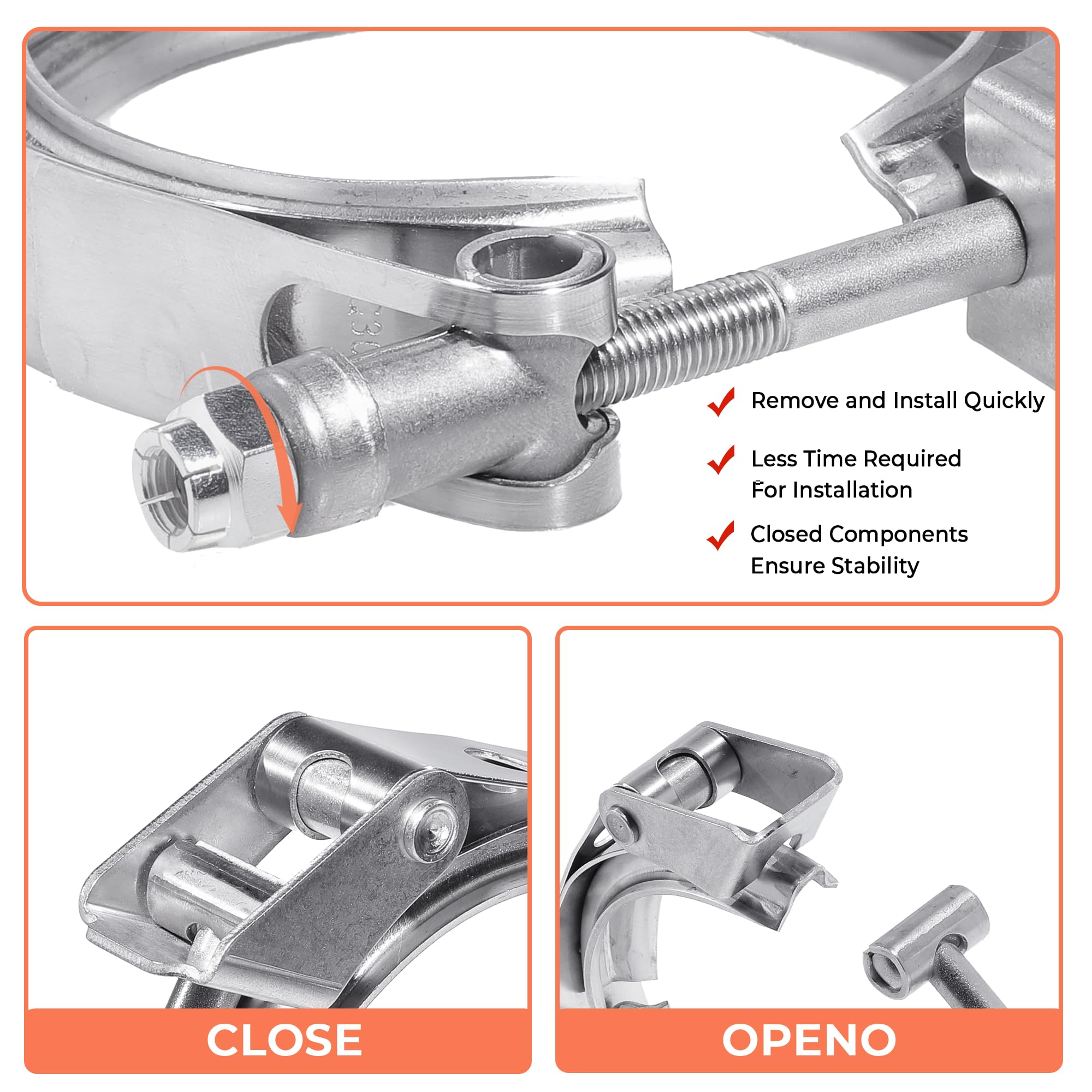 Wysiwyka 3.5 Inch Quick Release V Band Clamp 304 Stainless Steel, For Turbo Exhaust Downpipe, Racing Ford Pickup Truck Exchange