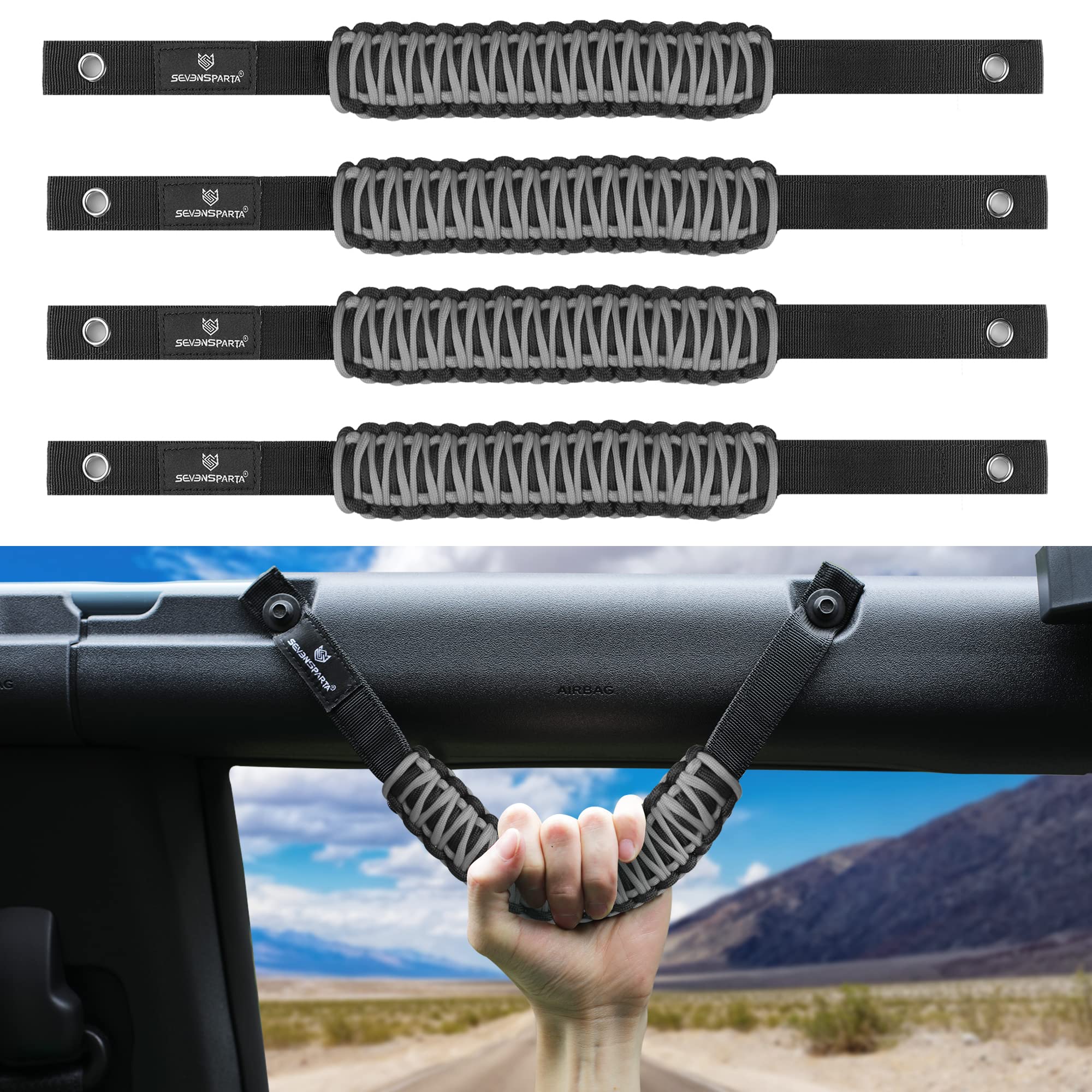 SEVEN SPARTA 4 Pack Roll Bar Grab Handles Compatible with Ford Bronco 2021-2025 2/4 Door, Paracord Grip Handle, Replacement for 