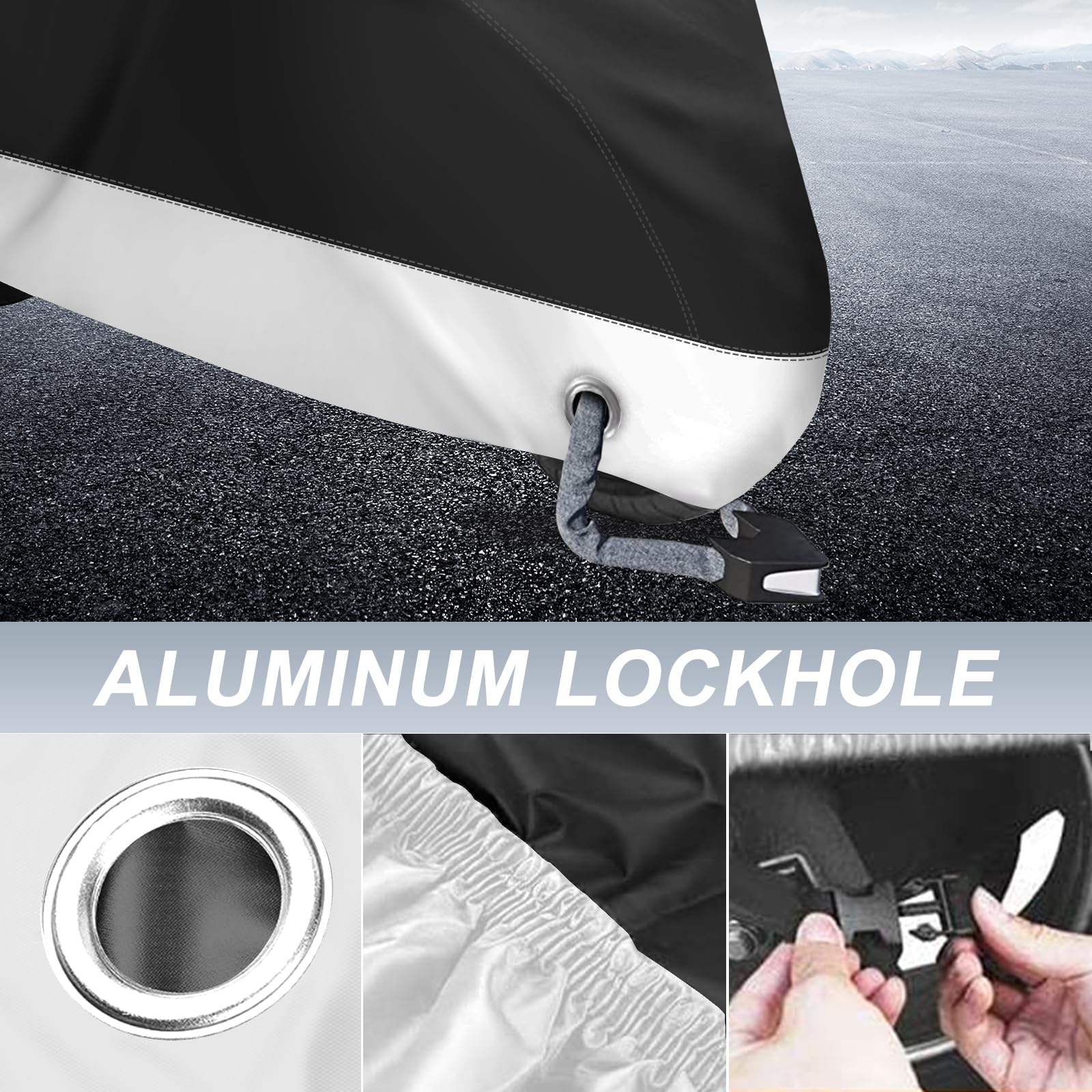 Xyzctem All Season Black Waterproof Sun Motorcycle Cover,Fits Up To 91'' Motors (L Large & Lockholes)