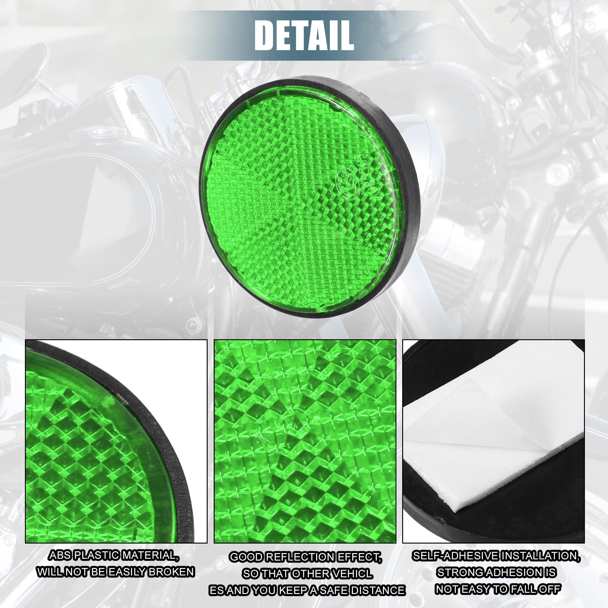 X Autohaux 8 Pcs Round Stick-On Safety Spoke Reflective Self Adhesive Reflector For Gate Posts Cars Trailer Motorcycle Trucks Boat Bicycle Bike Green