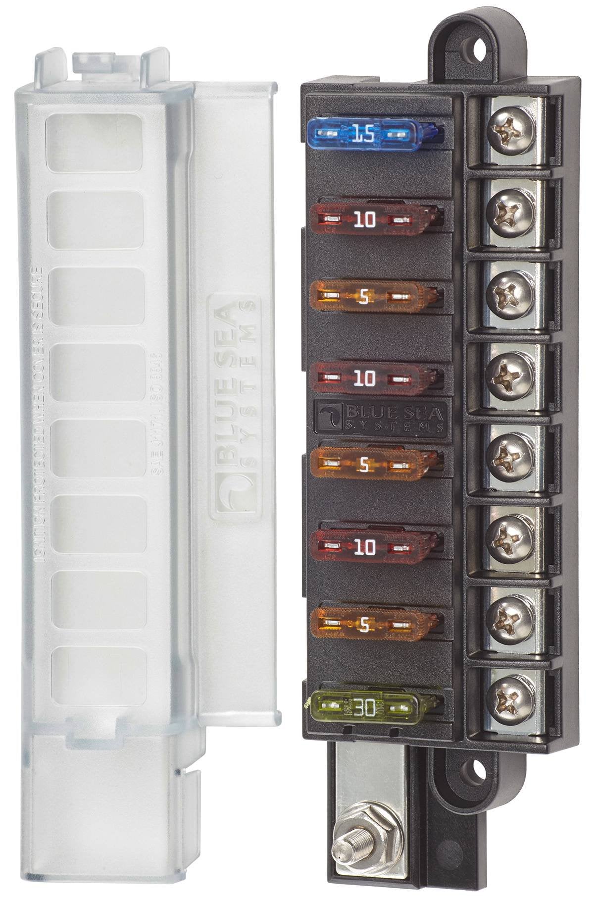 Blue Sea Systems 5046 ST Blade Fuse Block Compact 8 Circuit with Cover