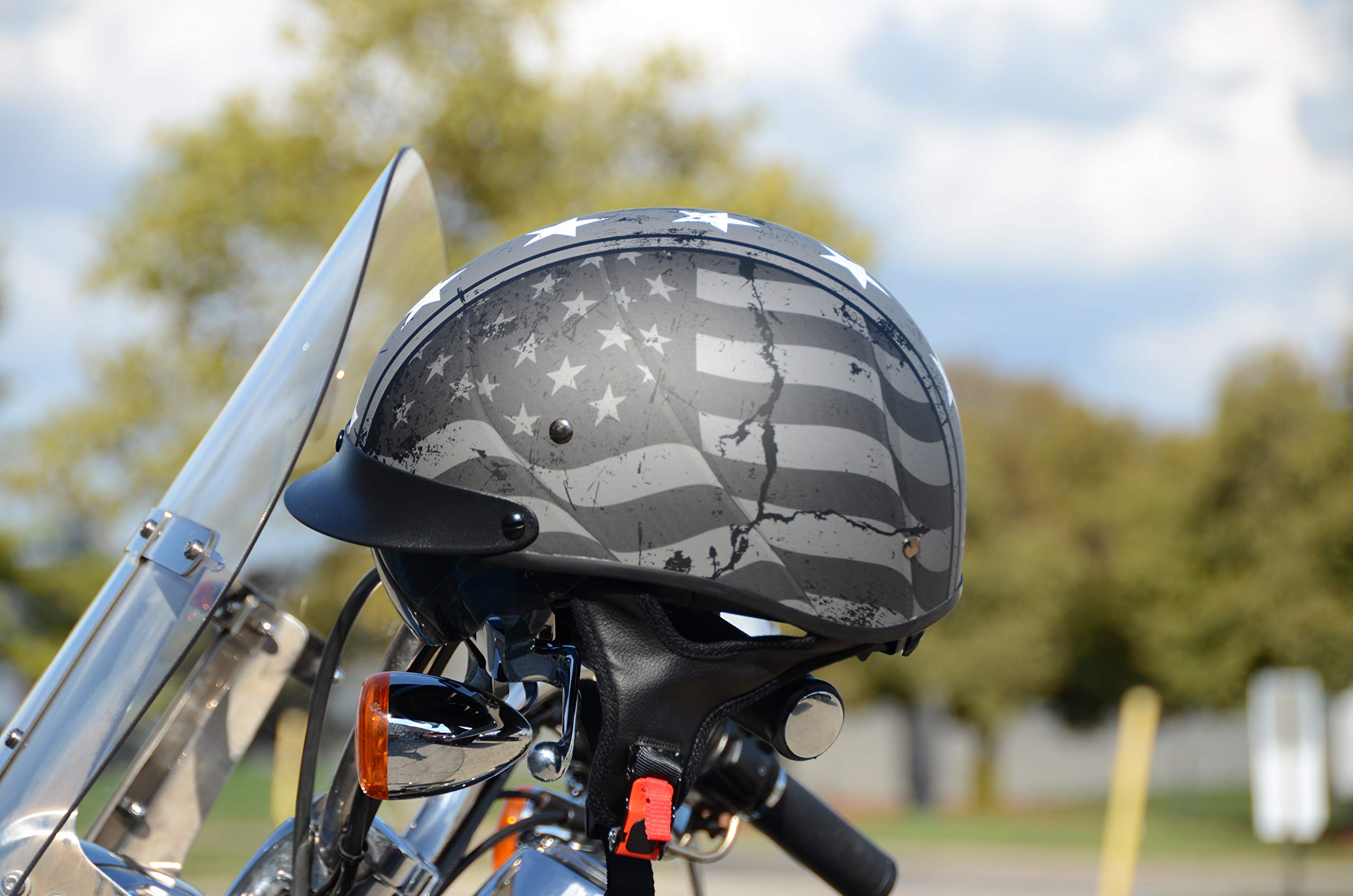 Vega Helmets Warrior Motorcycle Half Helmet With Sunshield For Men & Women, Adjustable Size Dial Dot Half Face Skull Cap For Bik