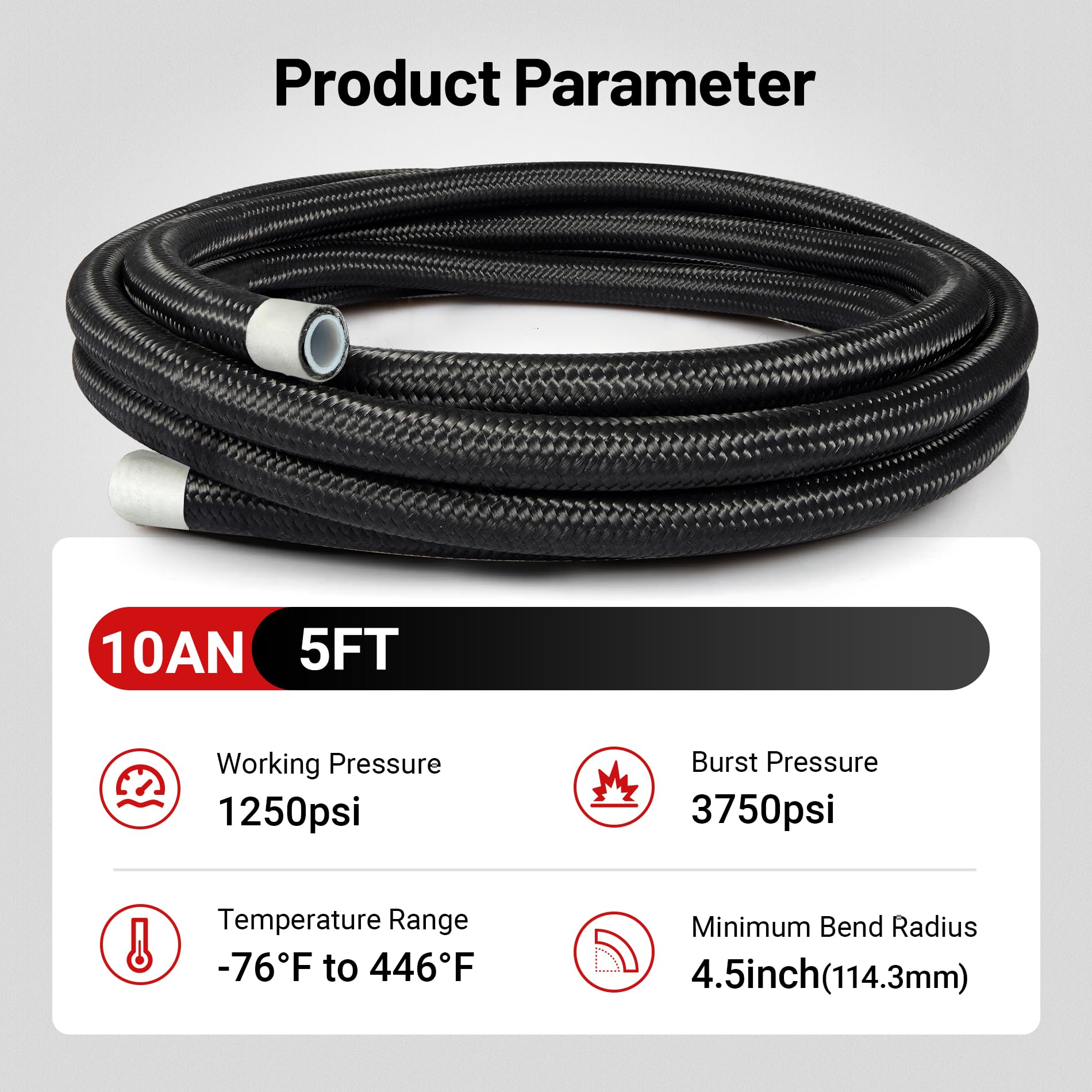Evil Energy 10An Ptfe Fuel Hose Line, An10 Fuel Line E85 Nylon Braided 5Ft Black